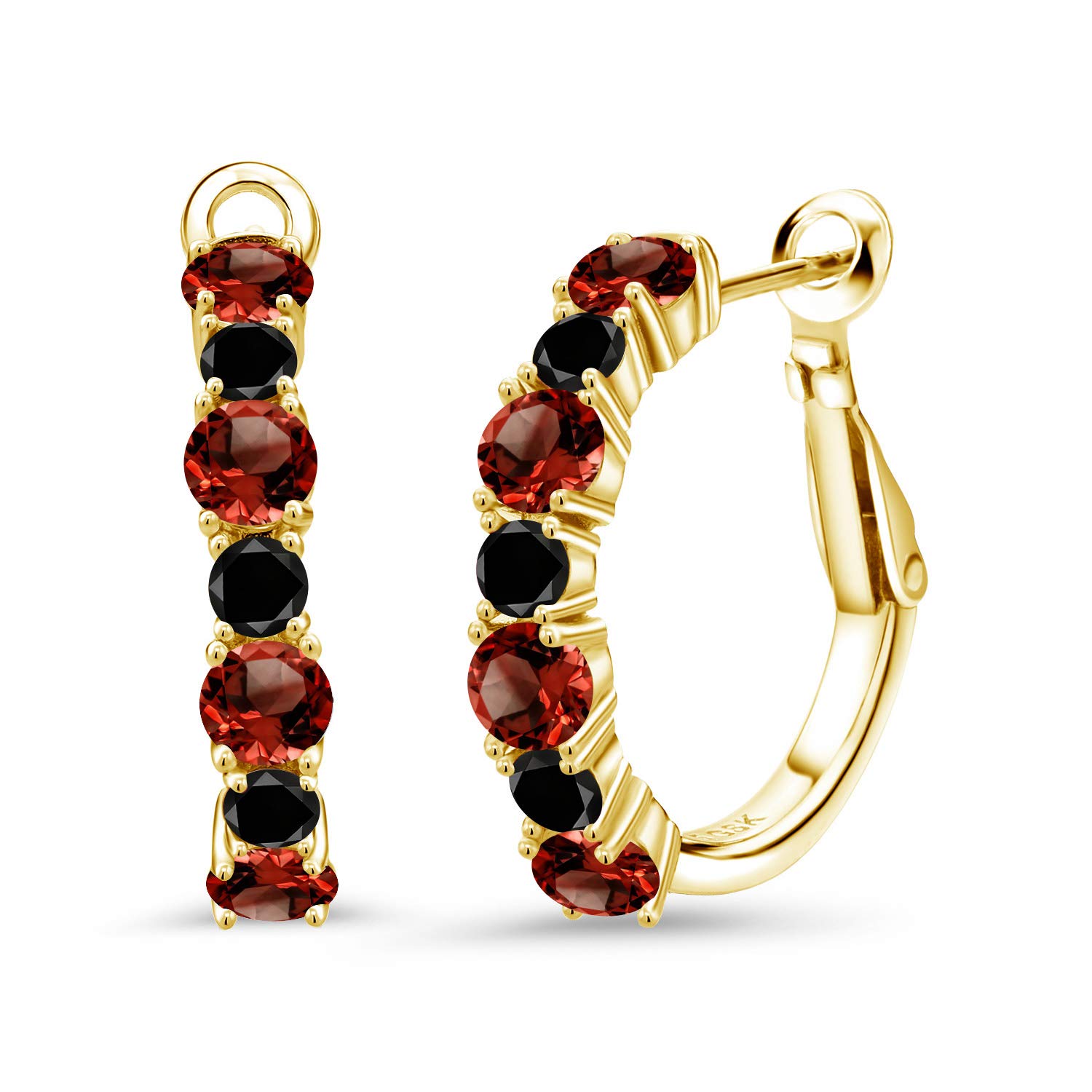 3.56 Ct Genuine Red Garnet & Black Diamond 18K Yellow Gold Plated Hoop Earrings for Women | Elegant Dangle Earrings for Party, Wedding & Everyday Wear