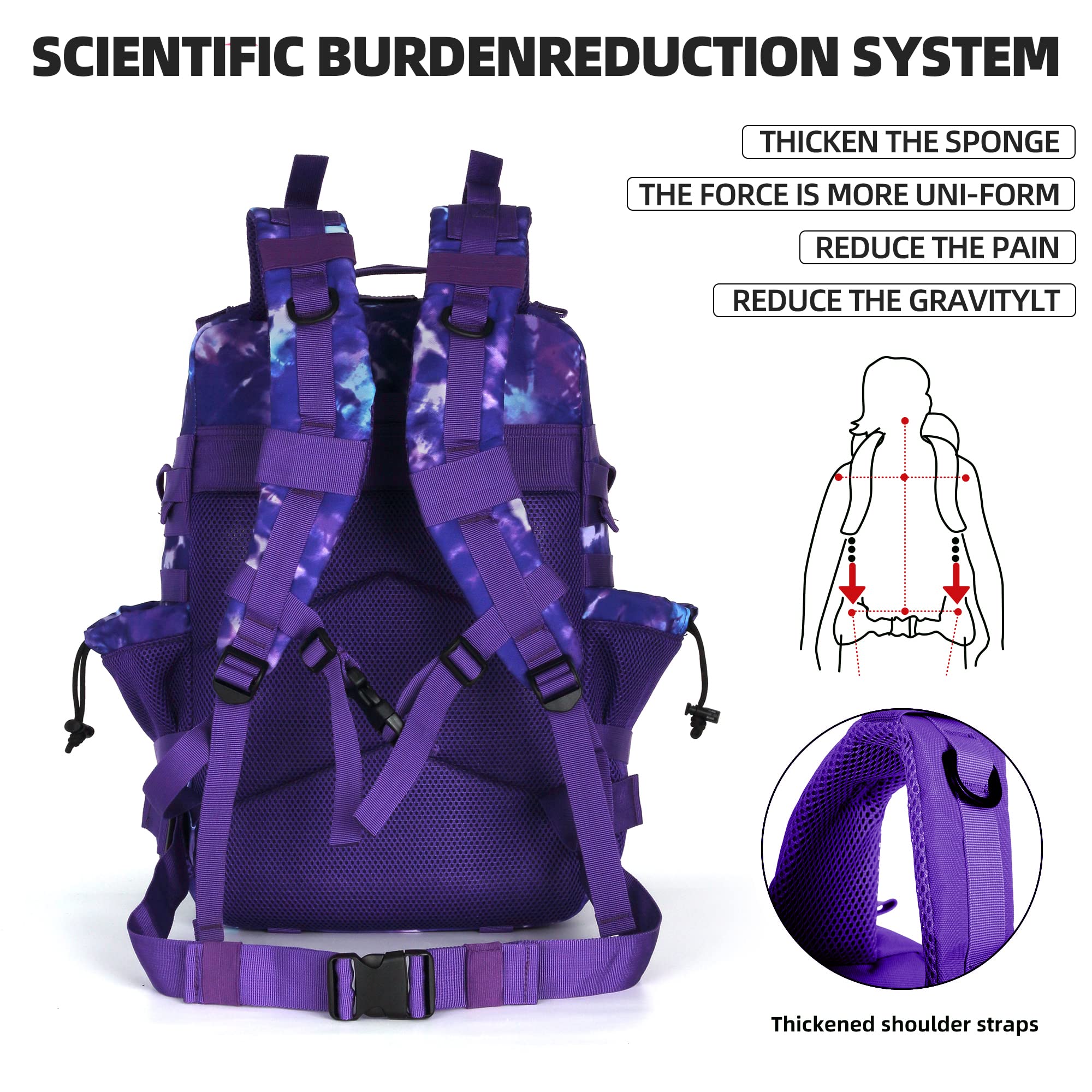 45L Tactical Assault Backpack - 3 Day Military Molle Rucksack with Waterproof Design | Durable Combat Pack for Hiking, Camping & Outdoor Adventures (Purple Camouflage)