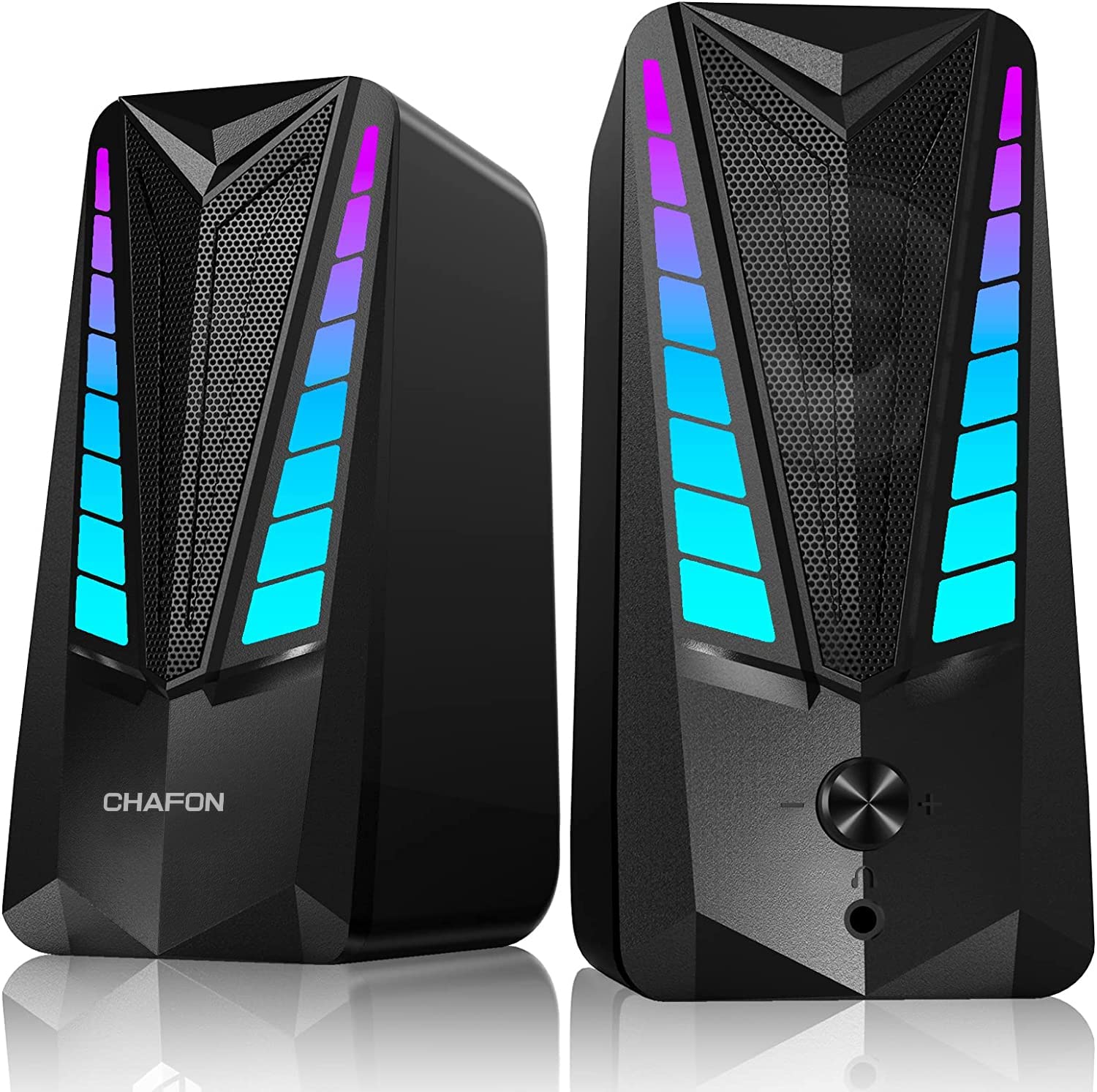 CHAFON 电脑音响，动态RGB PC音箱，USB供电立体声桌面扬声器，2.0声道蓝牙5.0及3.5mm AUX输入，适用于笔记本电脑、平板、显示器和手机，提升办公娱乐体验