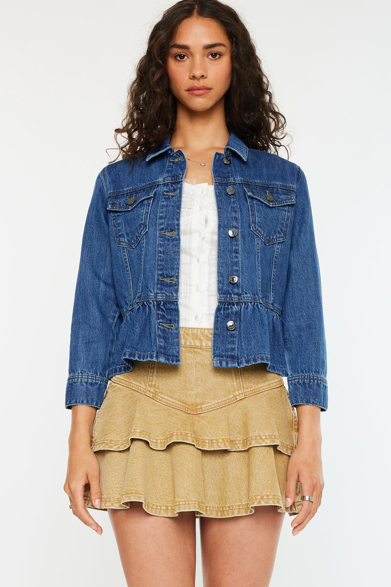 Marilou Peplum Denim Jacket for Women - Stylish Distressed Denim Coat with Ruffled Hem | Perfect for Casual Outings, Date Nights & Spring Layering