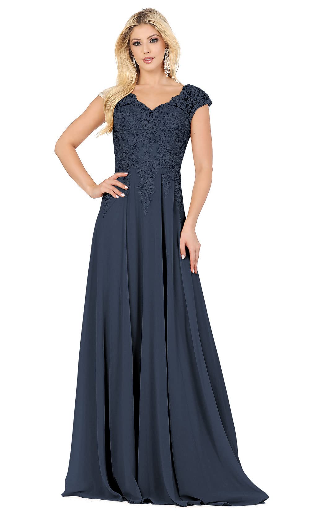Elegant A-Line V-Neck Lace Chiffon Mother of The Bride Dress - Formal Evening Gown for Weddings, Prom & Special Occasions