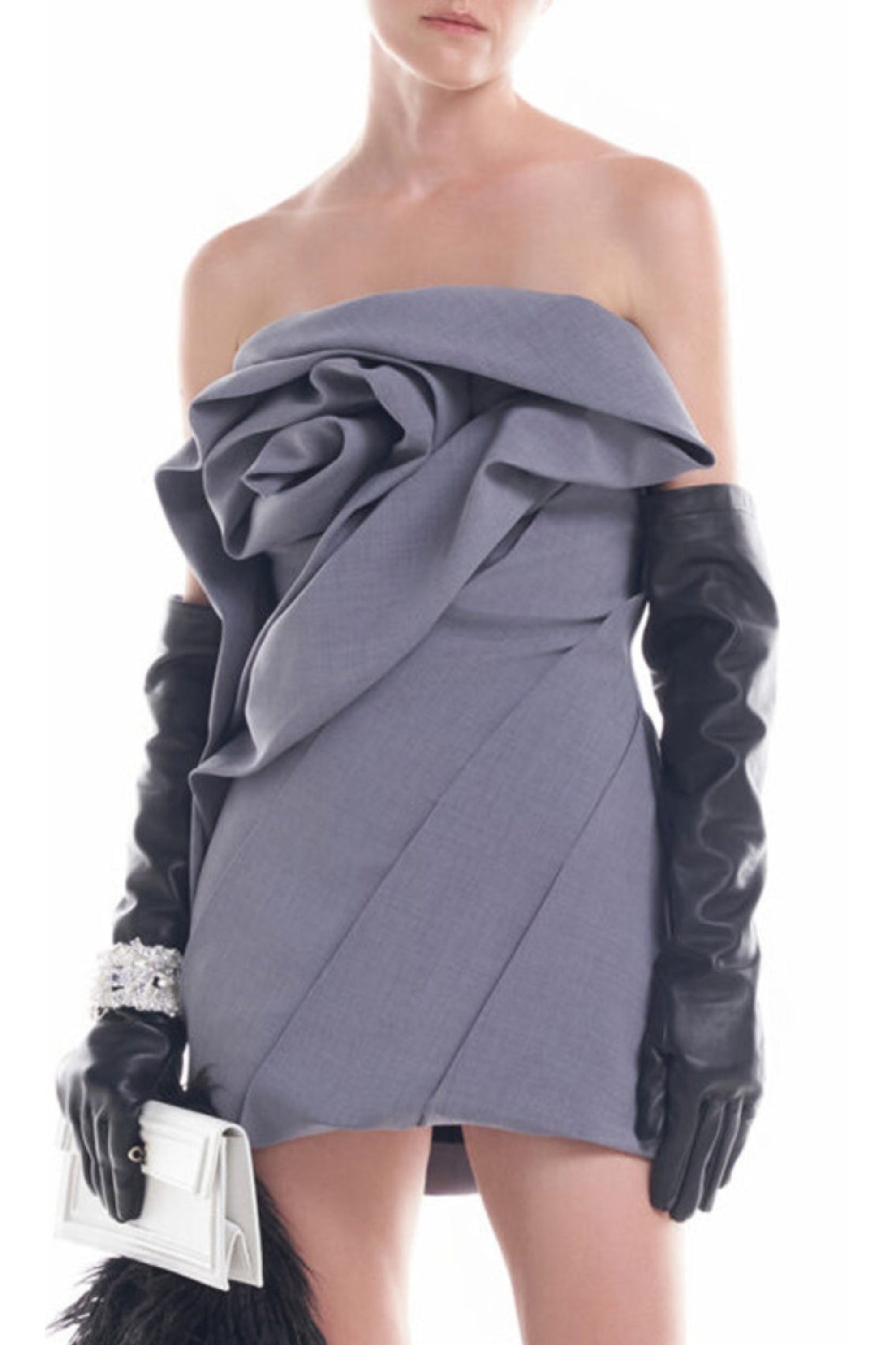 Gray Strapless Floral Mini Dress for Women - Perfect for Summer Parties, Weddings & Date Nights