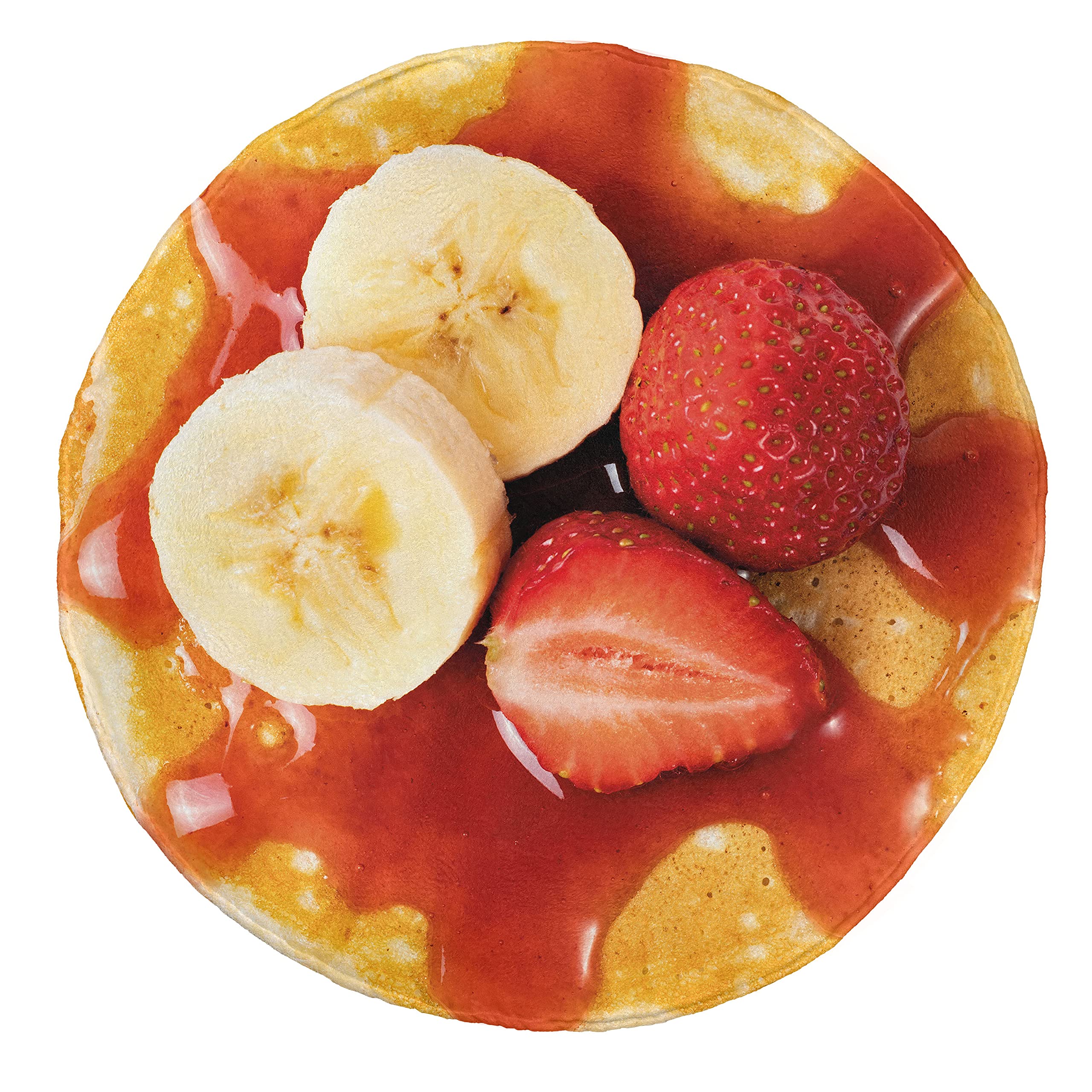 Ambesonne Round Pastry Blanket - Pancake with Maple Syrup & Banana Strawberry Design | Lightweight Summer Breakfast Throw Blanket | 60-Inch Round Bed Cover Gift for Husband | Ruby Apricot Burgundy | Perfect for Cozy Mornings, Picnics & Gift Giving