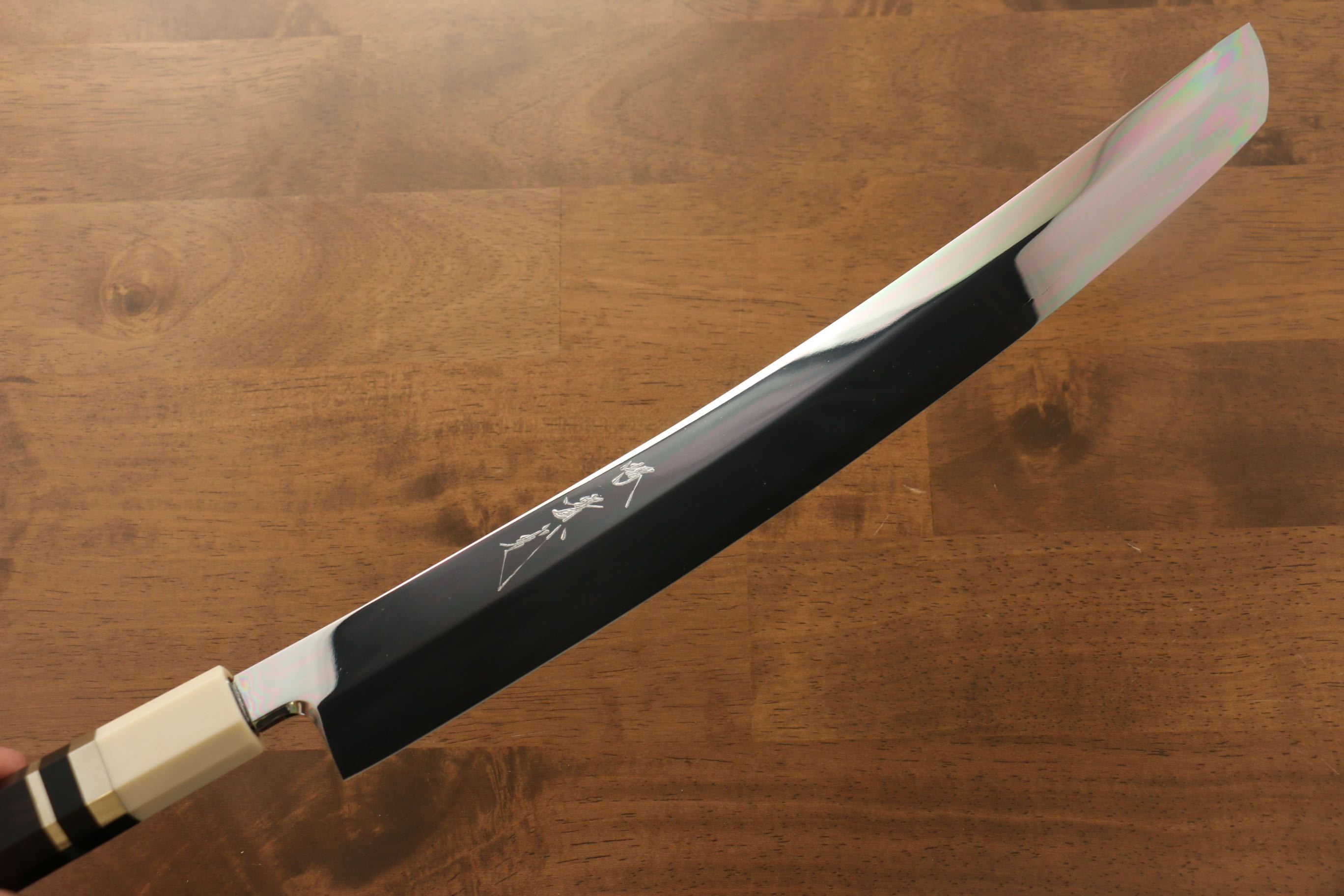 Premium Jikko Silver Steel No.3 Sakimaru Yanagiba 360mm Japanese Sushi Knife - Ebony Wood Handle with Decorative Ring - Perfect for Sushi Chefs & Japanese Cuisine Preparation