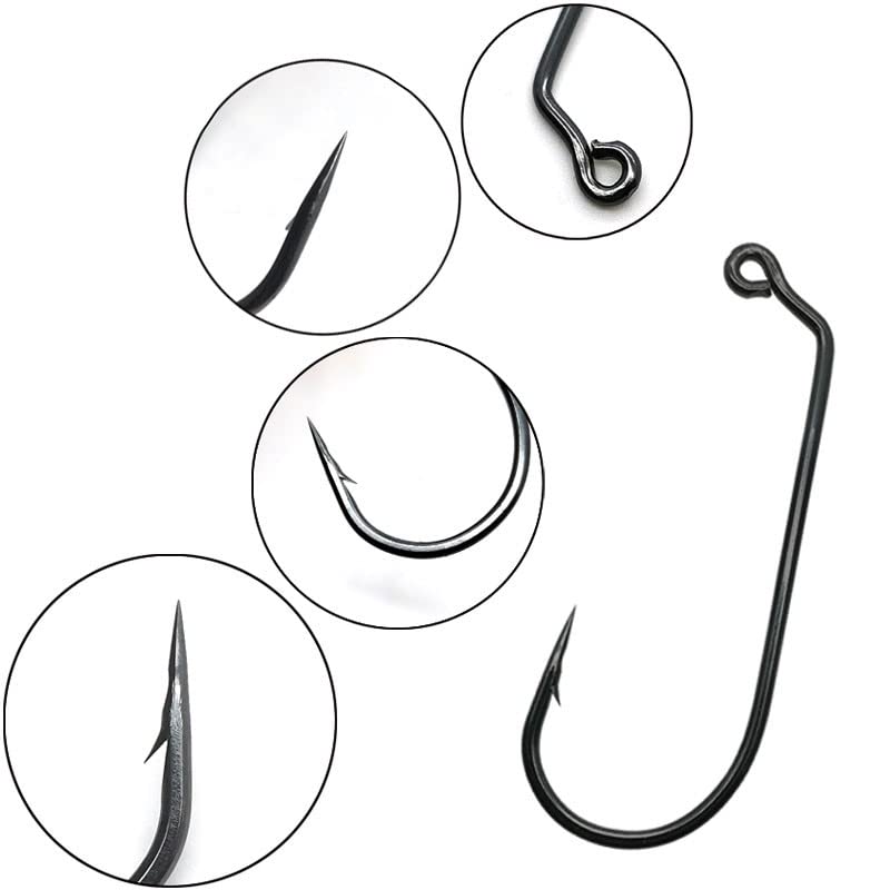 Sharp Tactical Jig Fishing Hooks - High Carbon Steel Fly Hooks with Barb (3/0 Size, 100Pcs, Black) - Perfect for Bass, Trout, and Saltwater Fishing