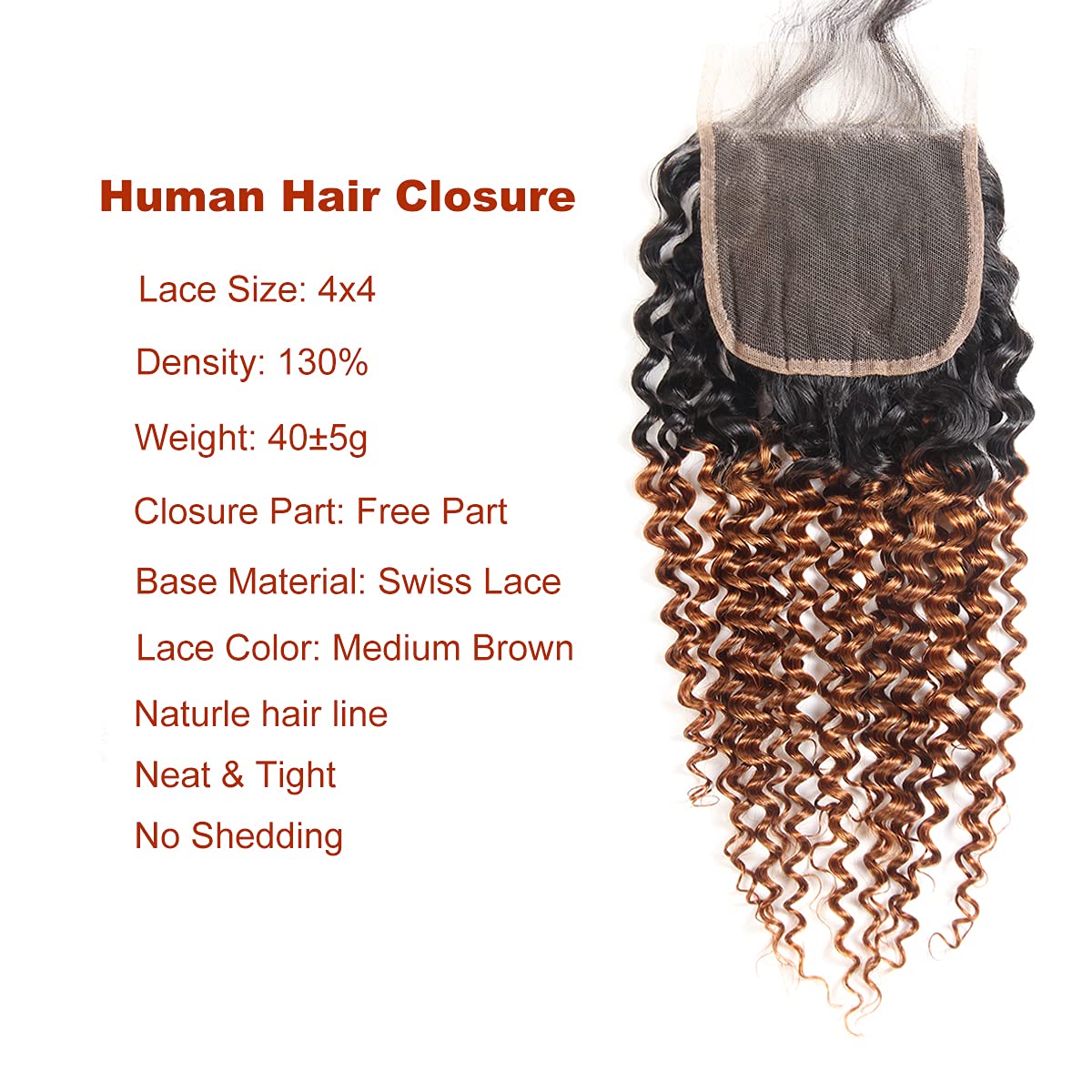 Kinky Curly Human Hair Bundles with Closure 16-20 Inch | Ombre 1B30 Brazilian Virgin Hair | 4x4 Swiss Lace Closure | Perfect for Protective Styles & Natural Hair Extensions | Great for Weddings, Parties & Daily Wear
