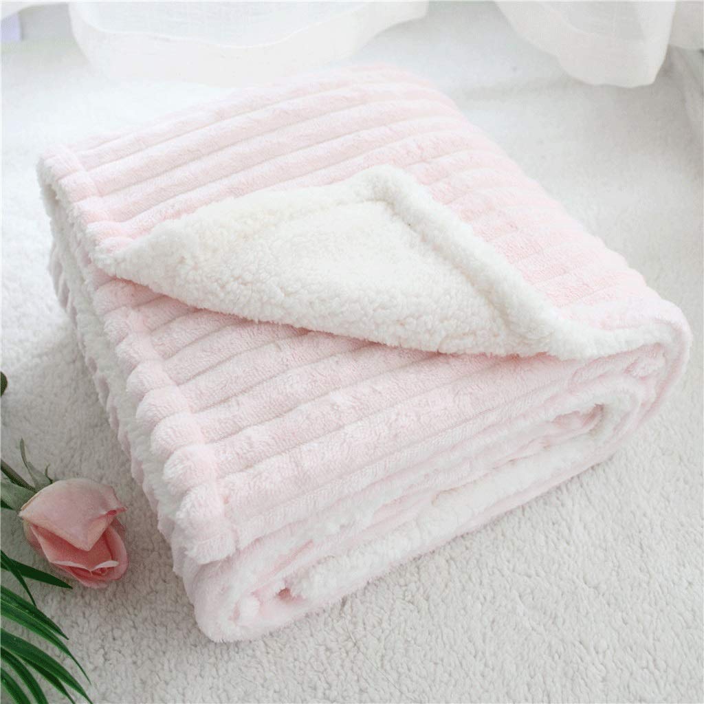 Premium 2-Layer Cashmere Fleece Baby Blanket for Newborns & Infants - Soft Striped Receiving Blanket, Thermal Plush Swaddle Quilt for Kids (Pink) - Perfect for Nursery, Swaddling & Stroller Use