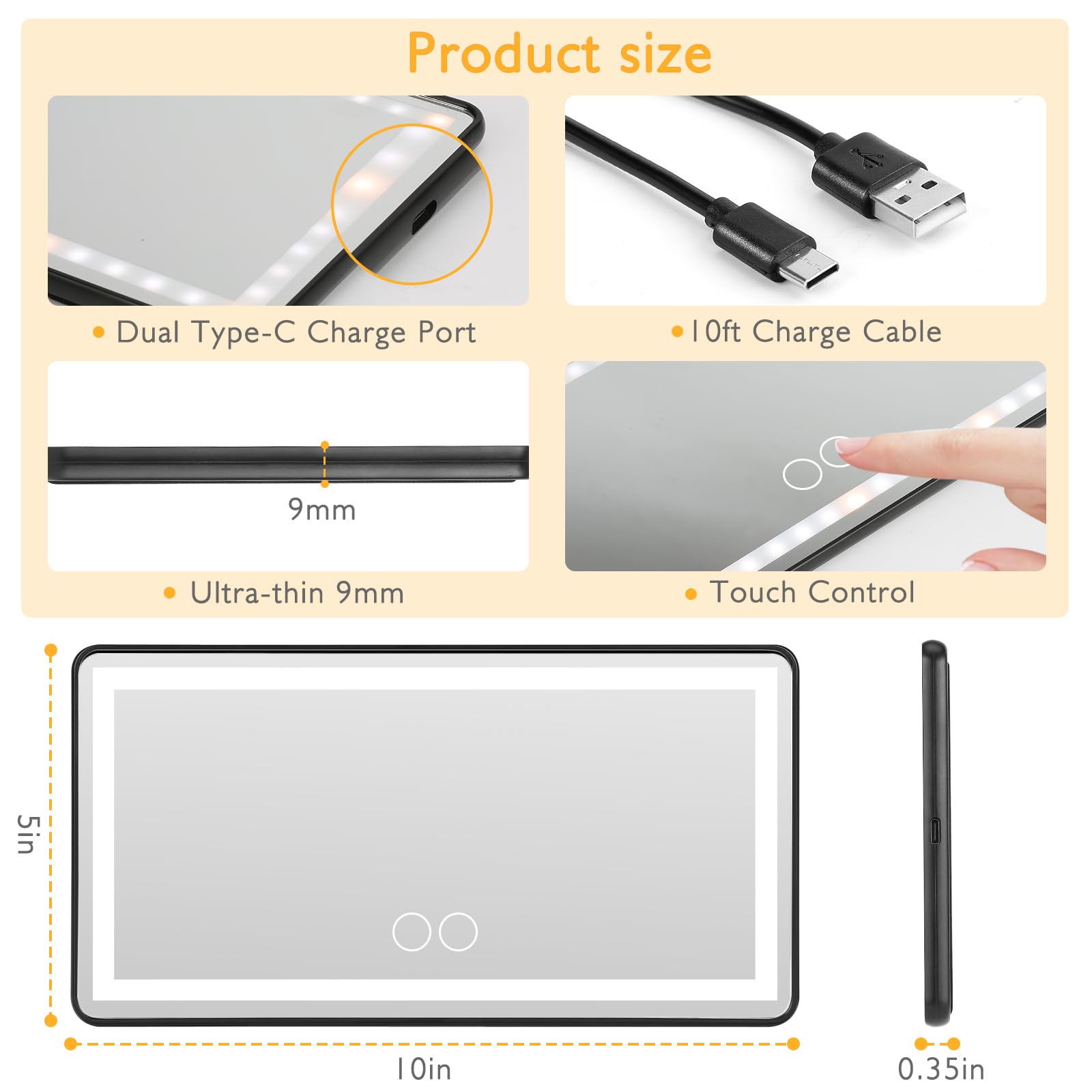 Rechargeable Car Sun Visor Vanity Mirror with 60 LED Lights & 3 Light Modes - Dimmable Touch Control Cosmetic Mirror for Women - Perfect for Makeup, Shaving & Grooming in Car, SUV or Travel (Black)