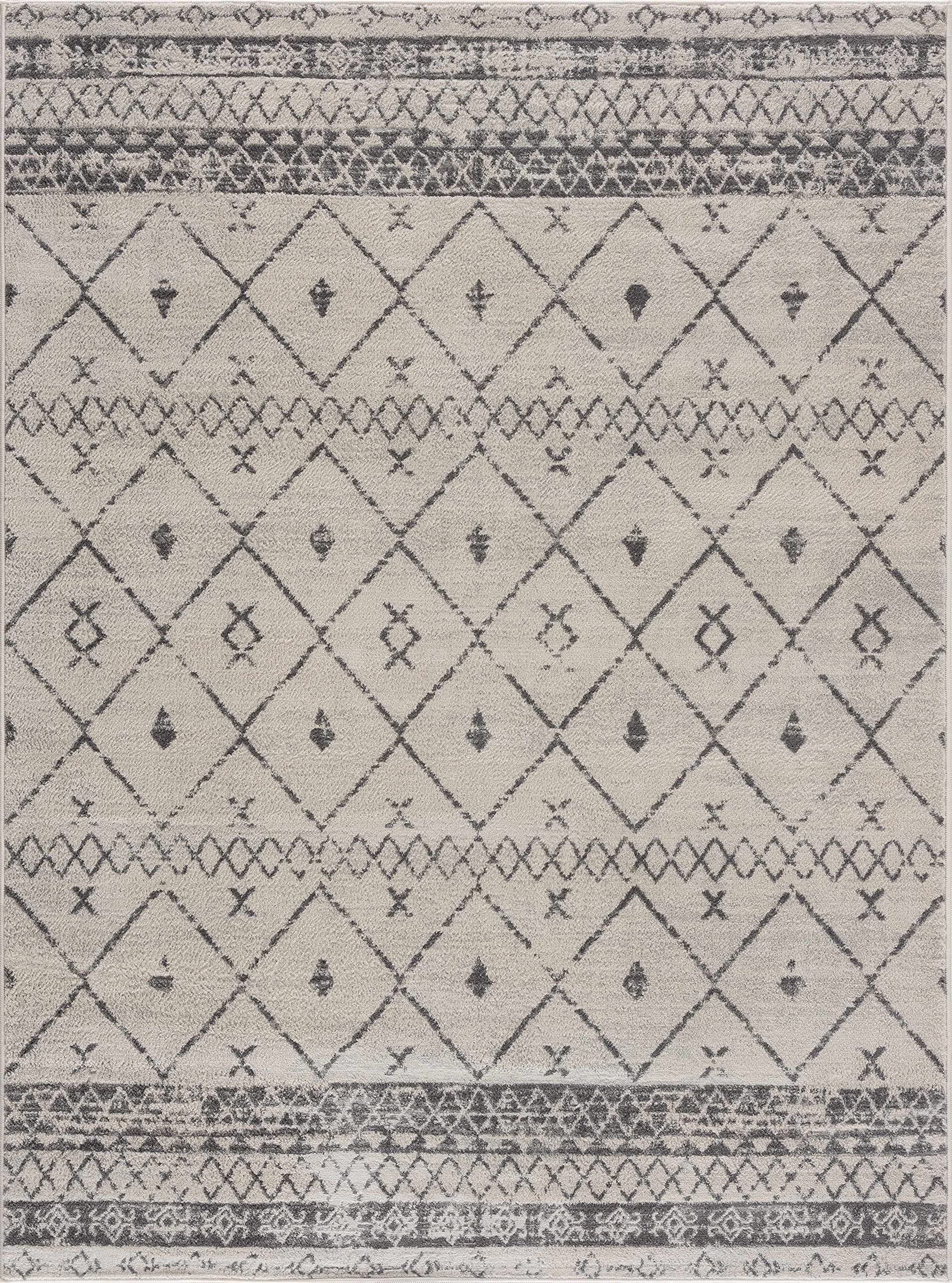Premium Hauteloom Newville Area Rug for Living Room & Bedroom - Soft Modern Gray & White Rug - 11'10