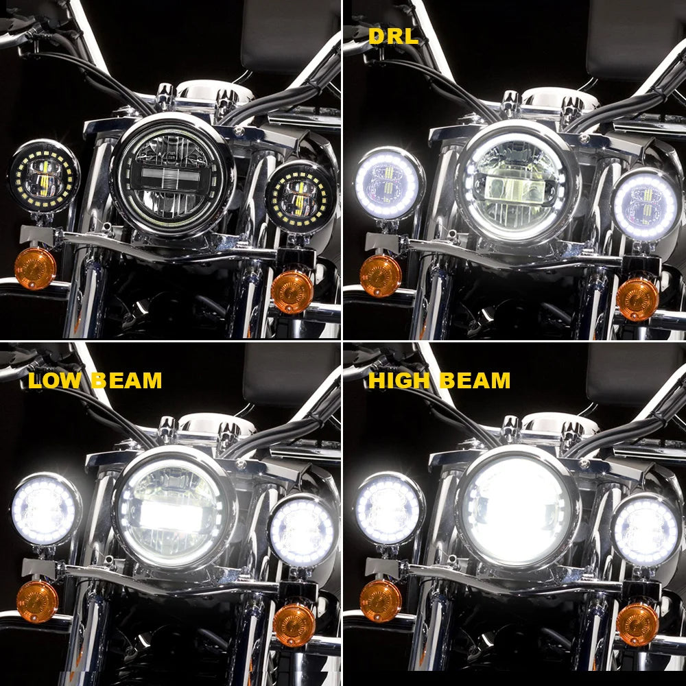 LOYO 7 Inch King Kong LED Headlight & 4.5 Inch Passing Light Kit for Harley Davidson Motorcycles - High Visibility Day/Night Riding, Cruiser & Touring Bike Accessories