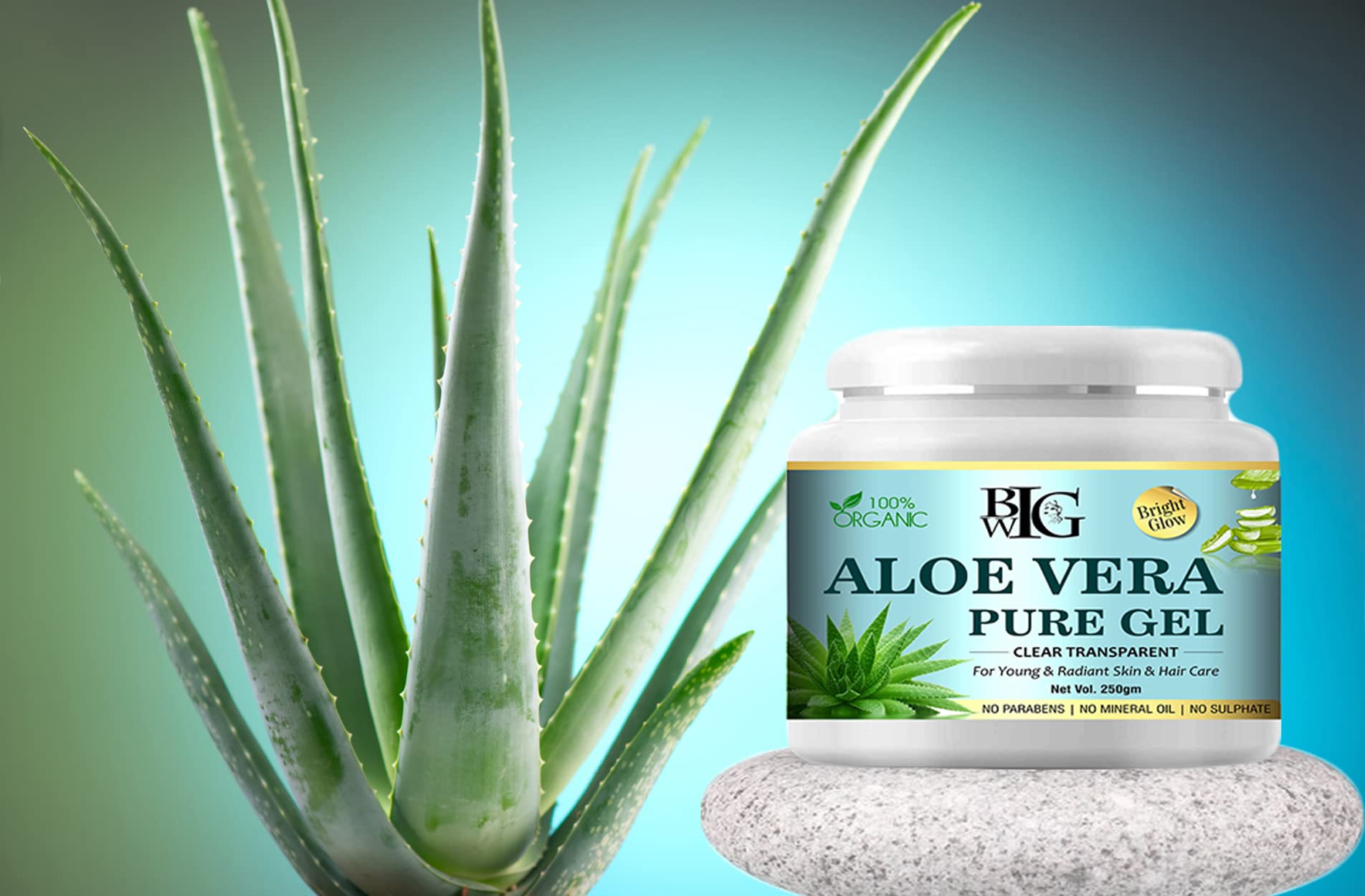 **BIGWIG 100% Organic Aloe Vera Face Gel for Bright Glow – Pure Natural Skin Care for Acne Scars, Moisturizing, Dark Circles & Hair – 250g | Perfect for Daily Hydration, Sunburn Relief & DIY Beauty Treatments**