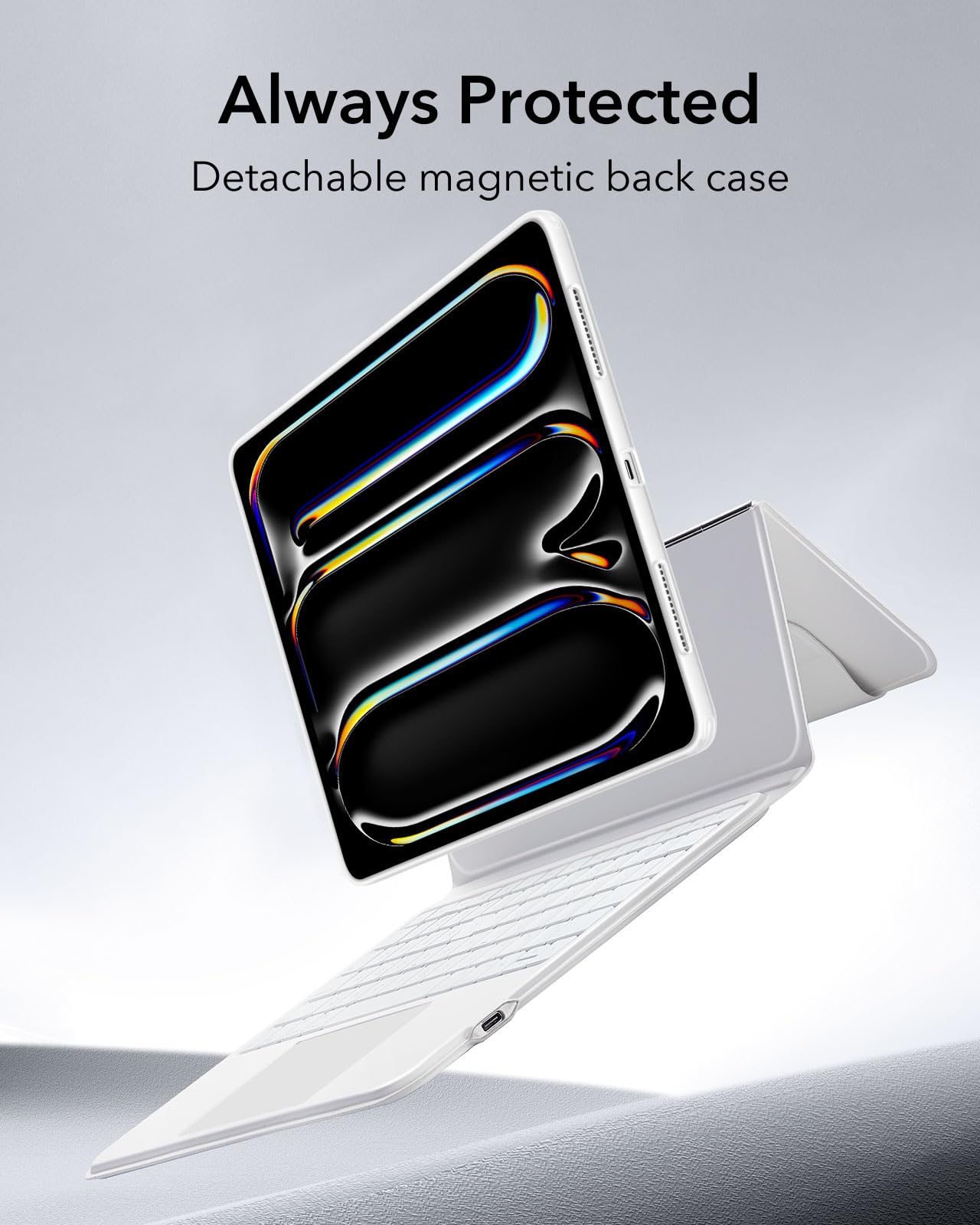 ESR Ascend iPad Pro 11 Inch Case with Magnetic Detachable Keyboard (2024/M4 Model) - Multi-Touch Trackpad, Adjustable Stand, Backlit Keys & Apple Pencil Holder - White | Perfect for Work, Study & Travel