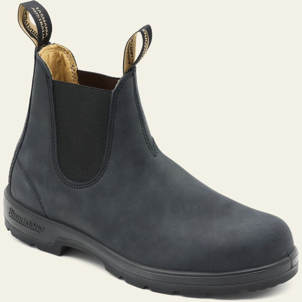 Blundstone Classic 587 Chelsea Boots for Men & Women - Rustic Black Leather Ankle Boots - Comfortable Slip-On Work Boots for Outdoor, Hiking & Casual Wear