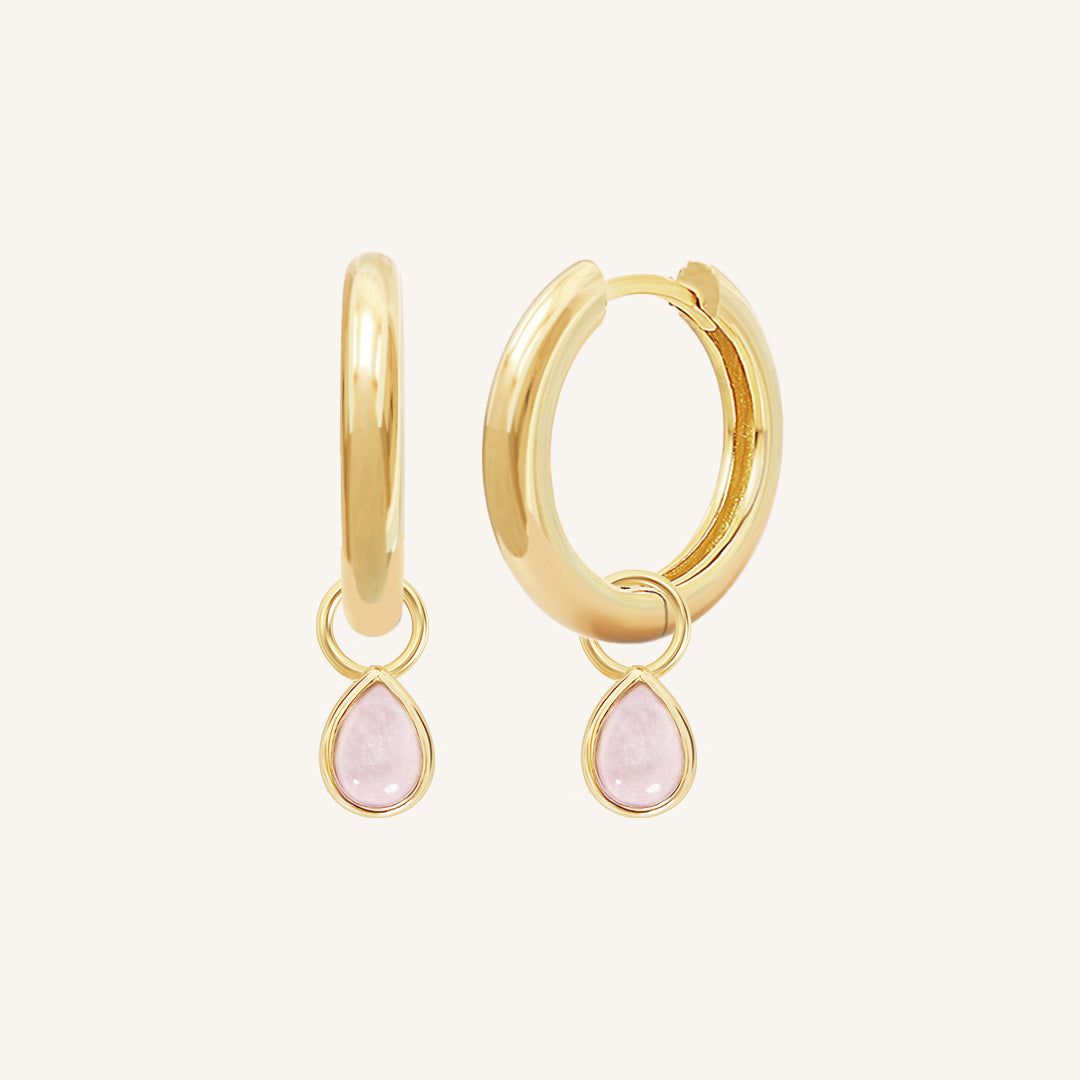 Rose Quartz Charm Hoop Earrings for Women - Healing Crystal Jewelry for Daily Wear & Spiritual Wellness
