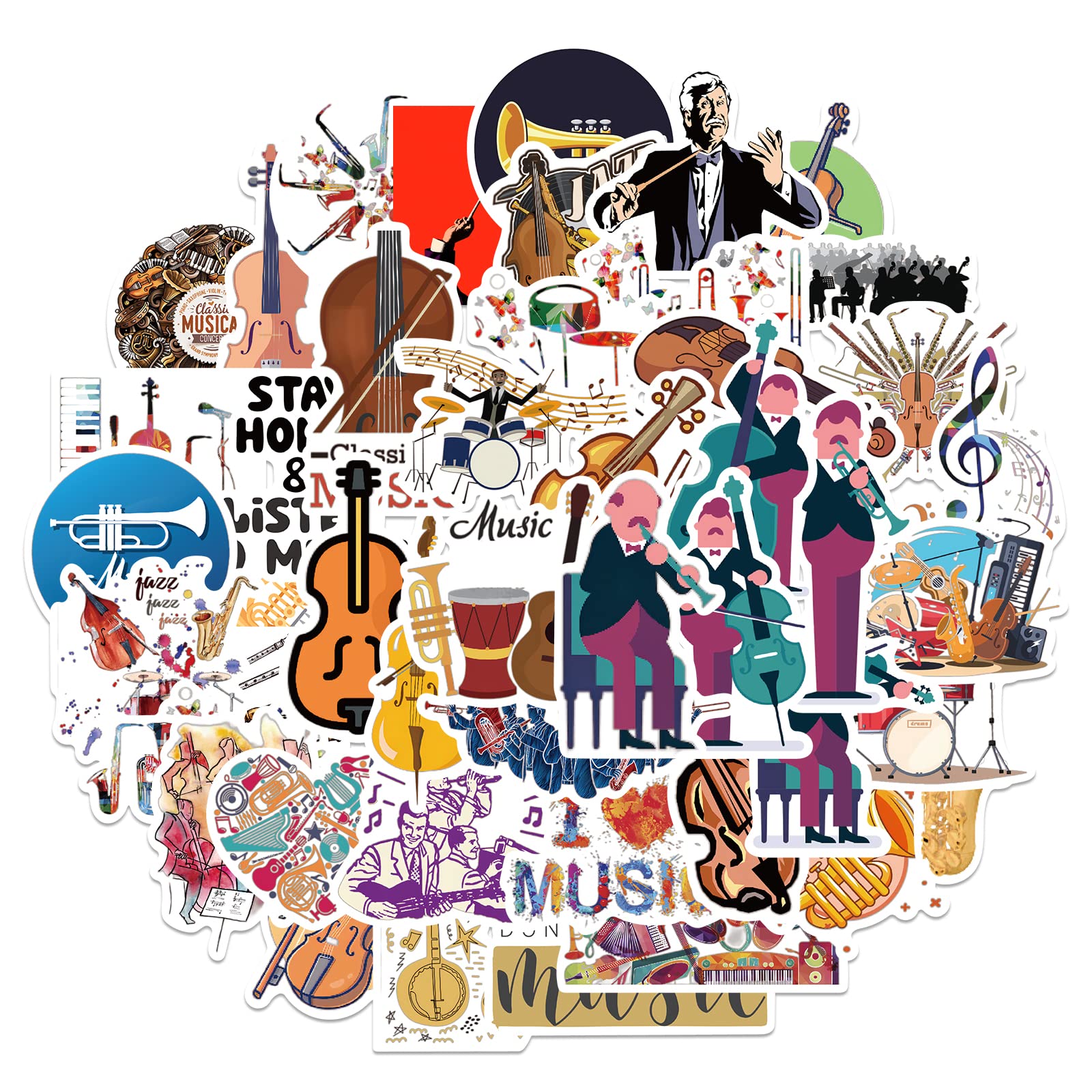 51 PCS Orchestral Music Instrument Stickers - Classical Aesthetic Vinyl Decals for Water Bottles, Laptops, Cellphones - Perfect Gift for Music Lovers, Students, Kids & Teens - Great for School Supplies, DIY Crafts & Personalizing Devices