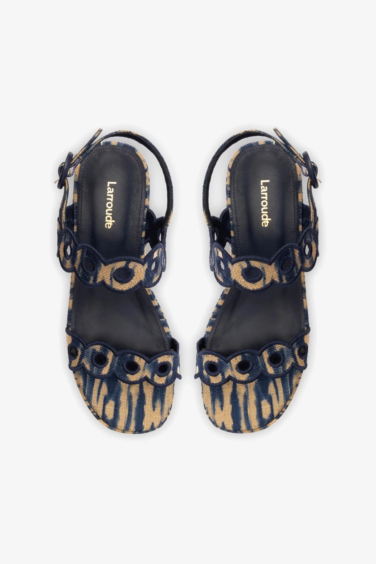 Florence Broderie Flatform Sandal - Tie Dye Beige and Navy Raffia Slides for Women | Comfortable Summer Beach Shoes | Perfect for Vacation, Poolside, and Casual Outings