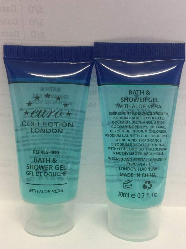 20ml Euro London Collection Aloe Vera Refreshing Bath & Shower Gel - Pack of 50 Tubes | Moisturizing Body Wash for Hotels, B&Bs, Gyms & Travel | Ideal for Guest Amenities & Personal Use