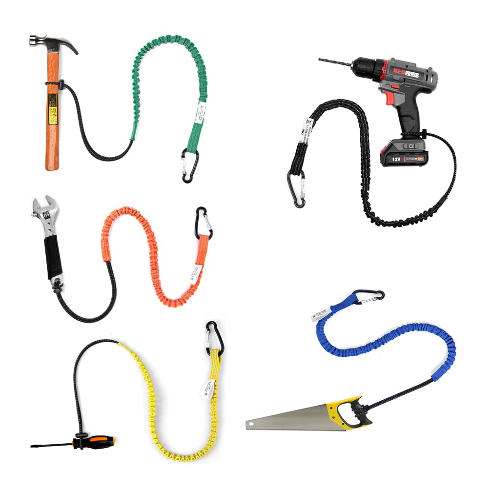 5 Pack Retractable Tool Lanyard with Carabiner - 30lb Weight Limit for Hand Tools (Workshop/Safety Use)