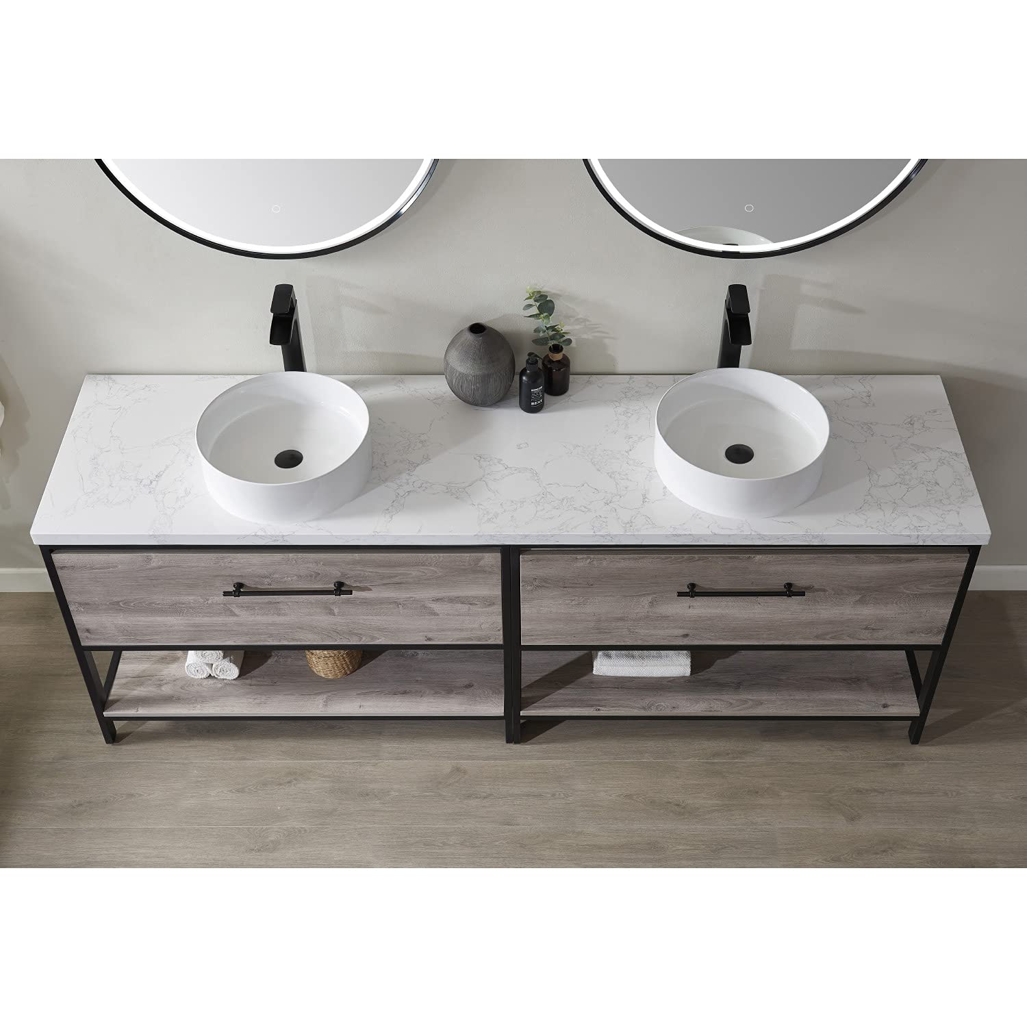 Vinnova 701384-MXO-GW Murcia Bathroom Vanity in Mexican Oak - Modern Bathroom Storage Cabinet with Sink for Home & Apartment Renovation