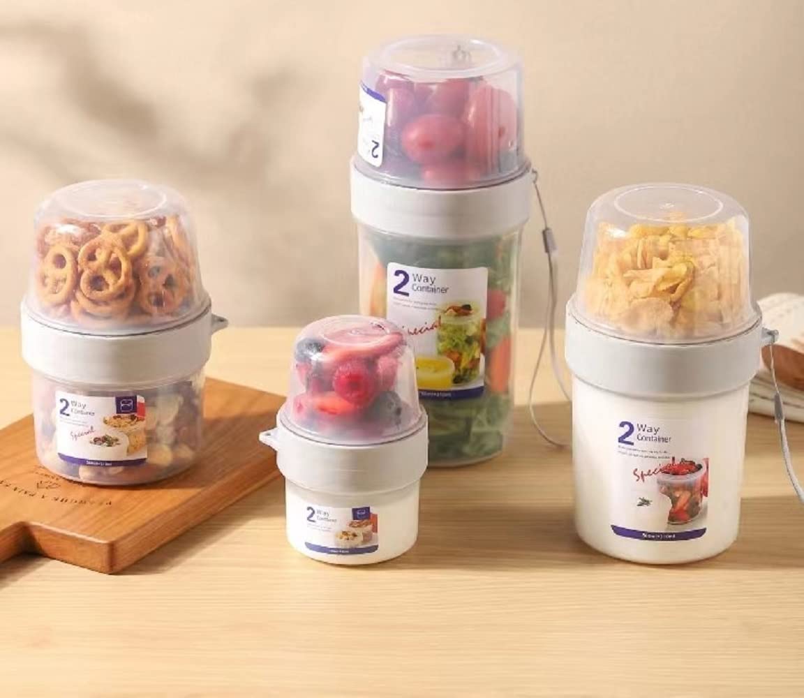 Portable Leak-Proof Breakfast Cups with Fork - Reusable Cereal & Yogurt Containers for Overnight Oats, Salad, Snacks & Dressing - Ideal for Office, Travel & On-the-Go Meals (Grey)