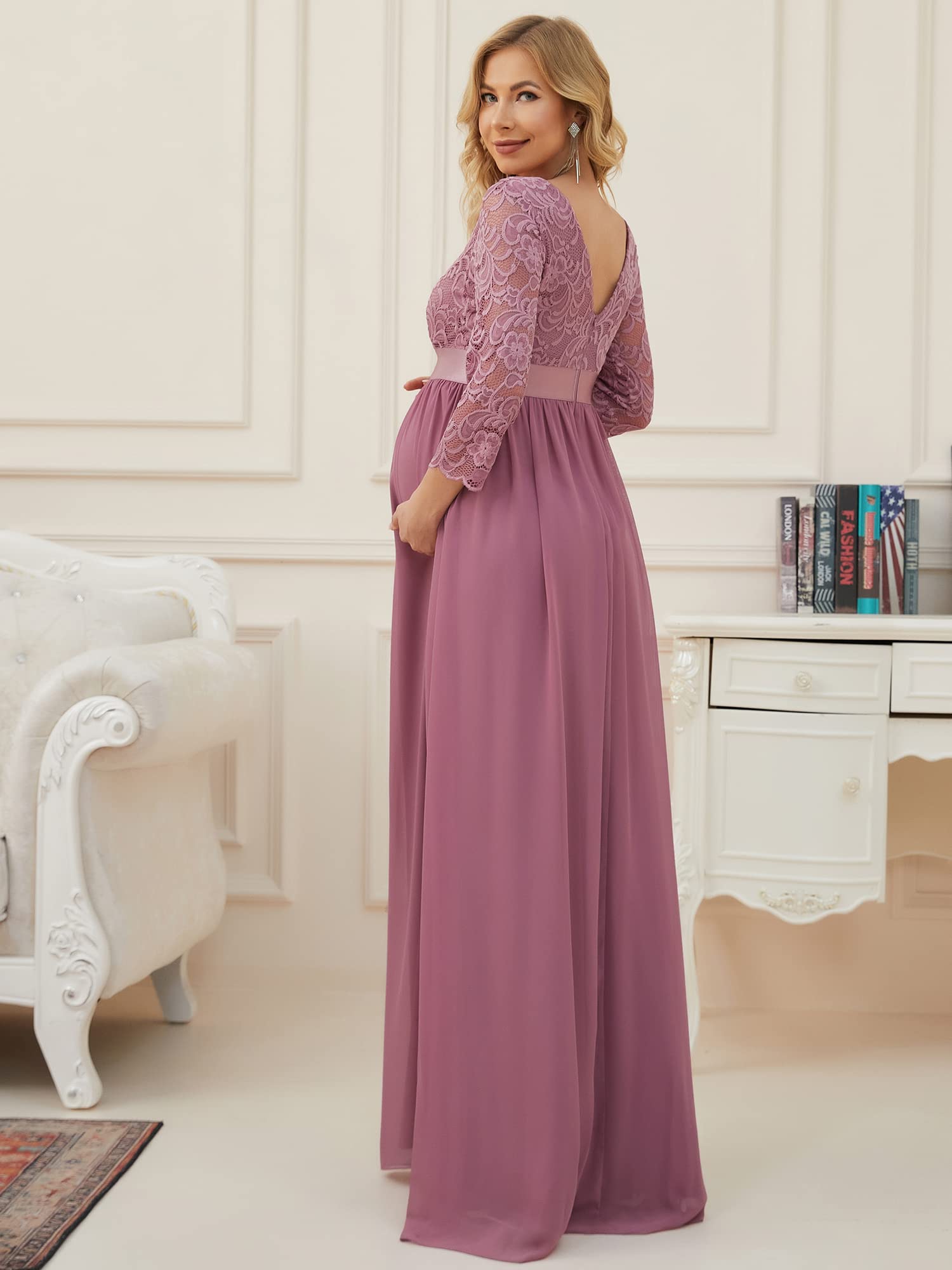 Ever-Pretty Women's 3/4 Sleeve A-Line Lace Embroidery Chiffon Maternity Party Dress 20797 - Elegant Formal Gown for Baby Shower, Wedding Guest & Special Occasions