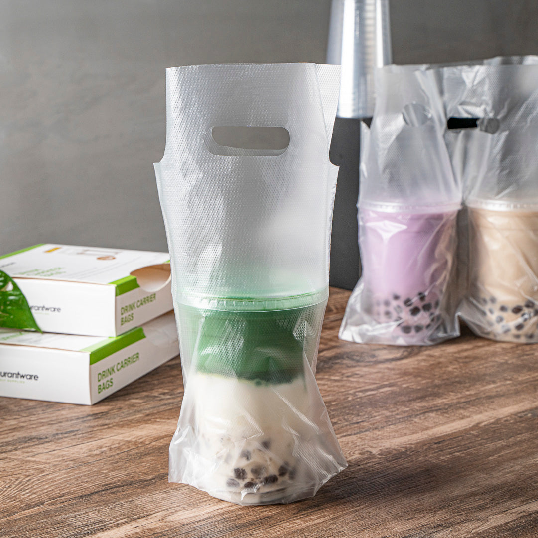 Clear Plastic Drink Carrier Bag - Holds 1 Cup (6.25