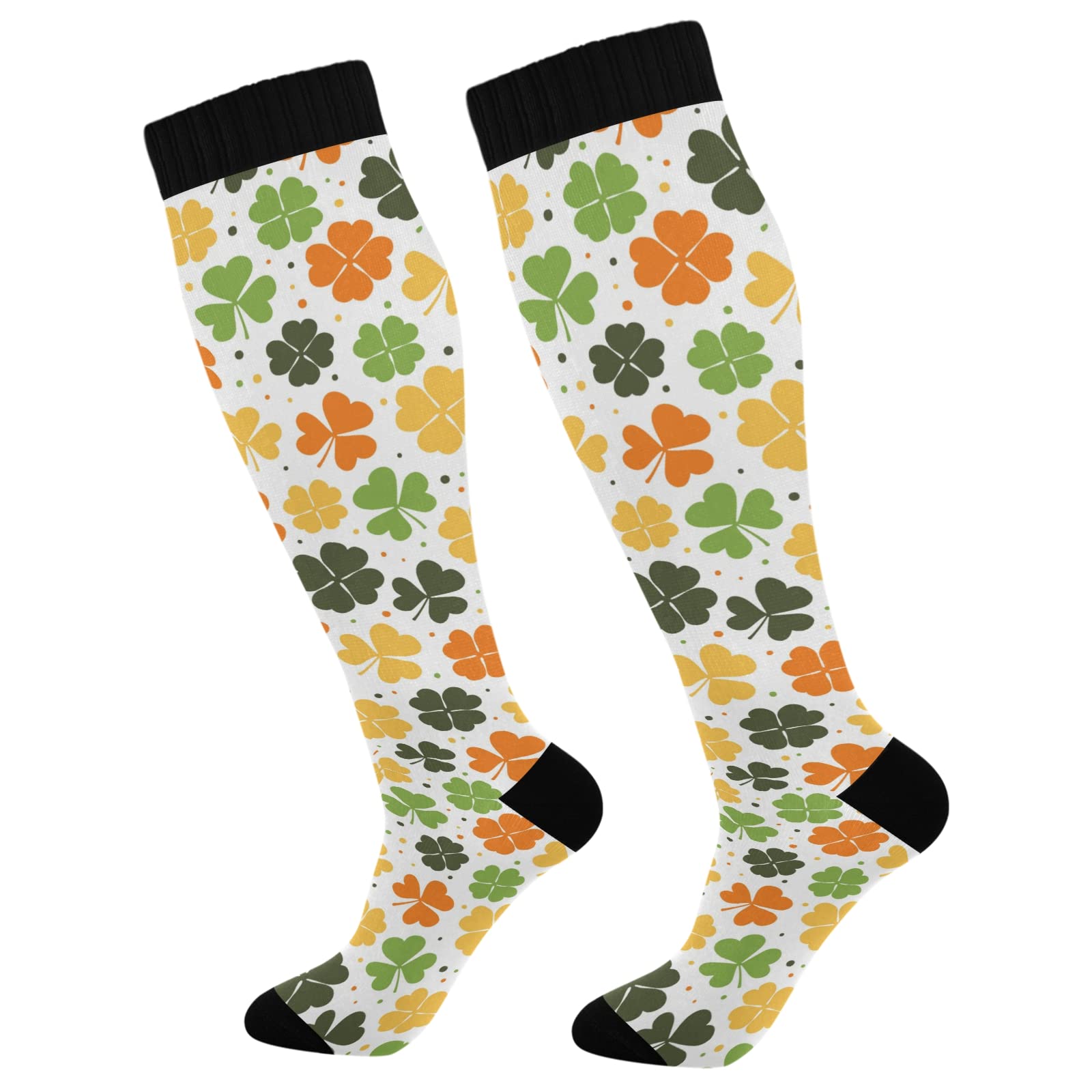 ODAWA Checkered Clover Compression Socks for Women & Men - Knee High Support Socks for Sports, Walking & Running - Warm Crew Socks for Circulation & Leg Fatigue Relief - Perfect for Workouts, Travel & Daily Comfort