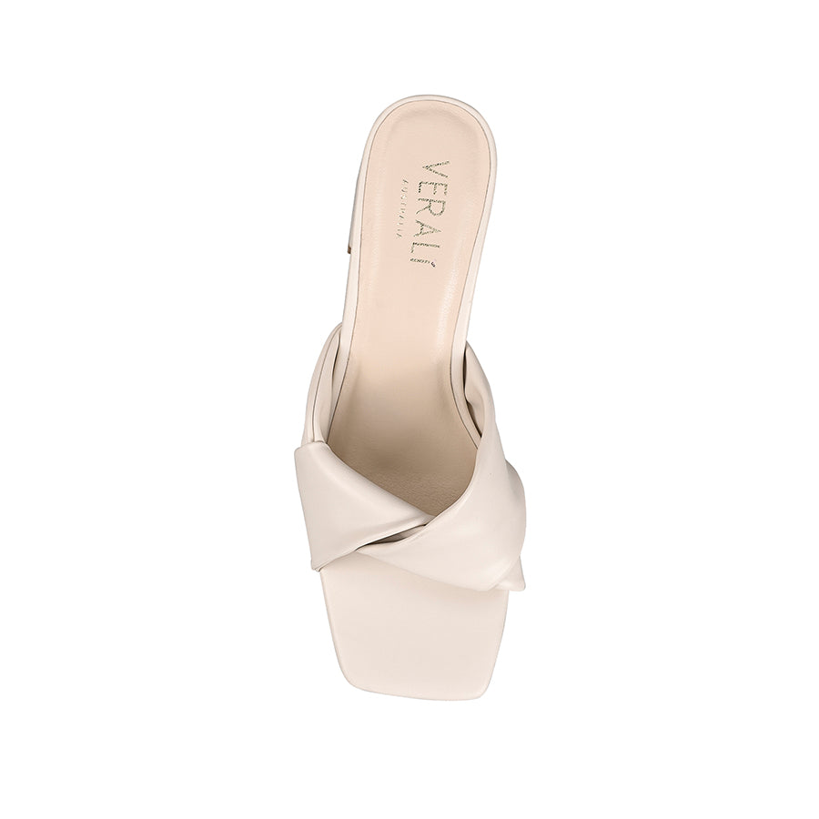 Stella Block Heel Mules for Women - Comfortable Slip-On Bone Smooth Leather Shoes for Office, Party & Casual Wear