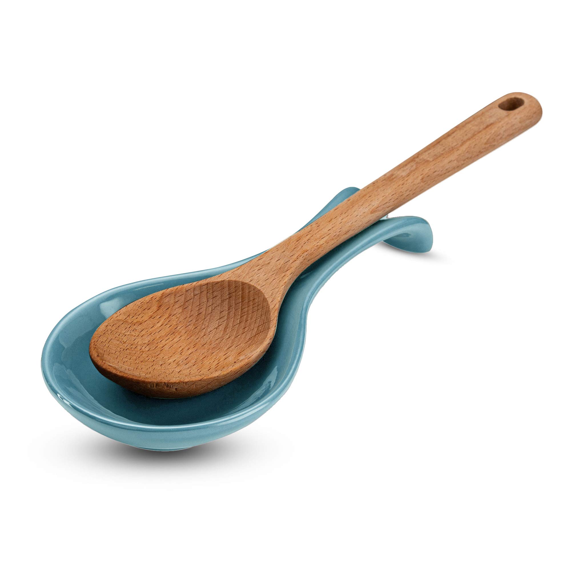 Kook Ceramic Spoon Rest Set of 2 - Stovetop Utensil Holder & Farmhouse Kitchen Decor - Teal Blue - Dishwasher Safe - Perfect for Cooking, Coffee Bar & Home Accessories