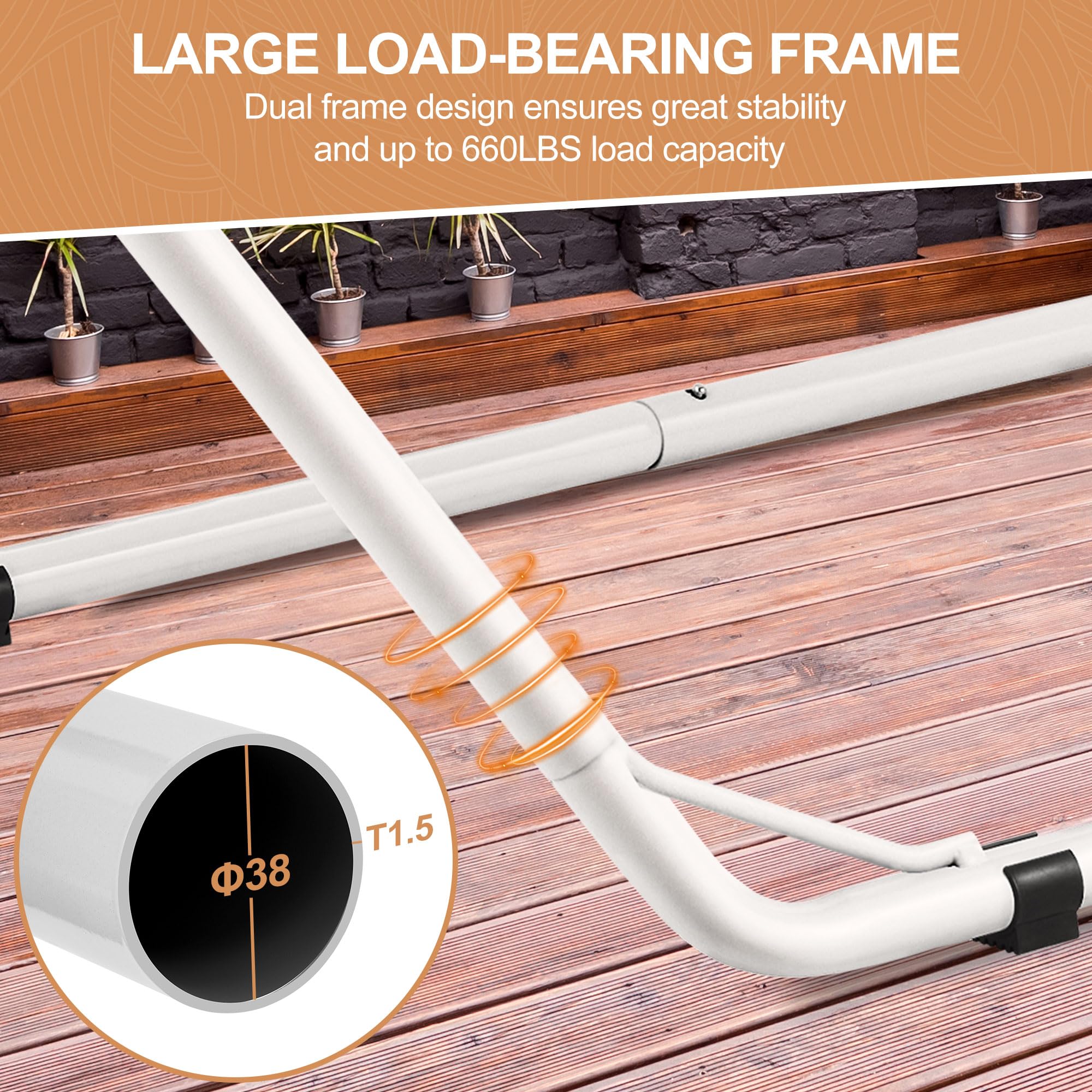 Heavy Duty Universal 2-Person Hammock Stand - 660LBS Capacity Steel Frame for 9.6-14ft Hammocks - Indoor & Outdoor Use - White - Perfect for Backyard Relaxation, Camping Trips, and Patio Lounging