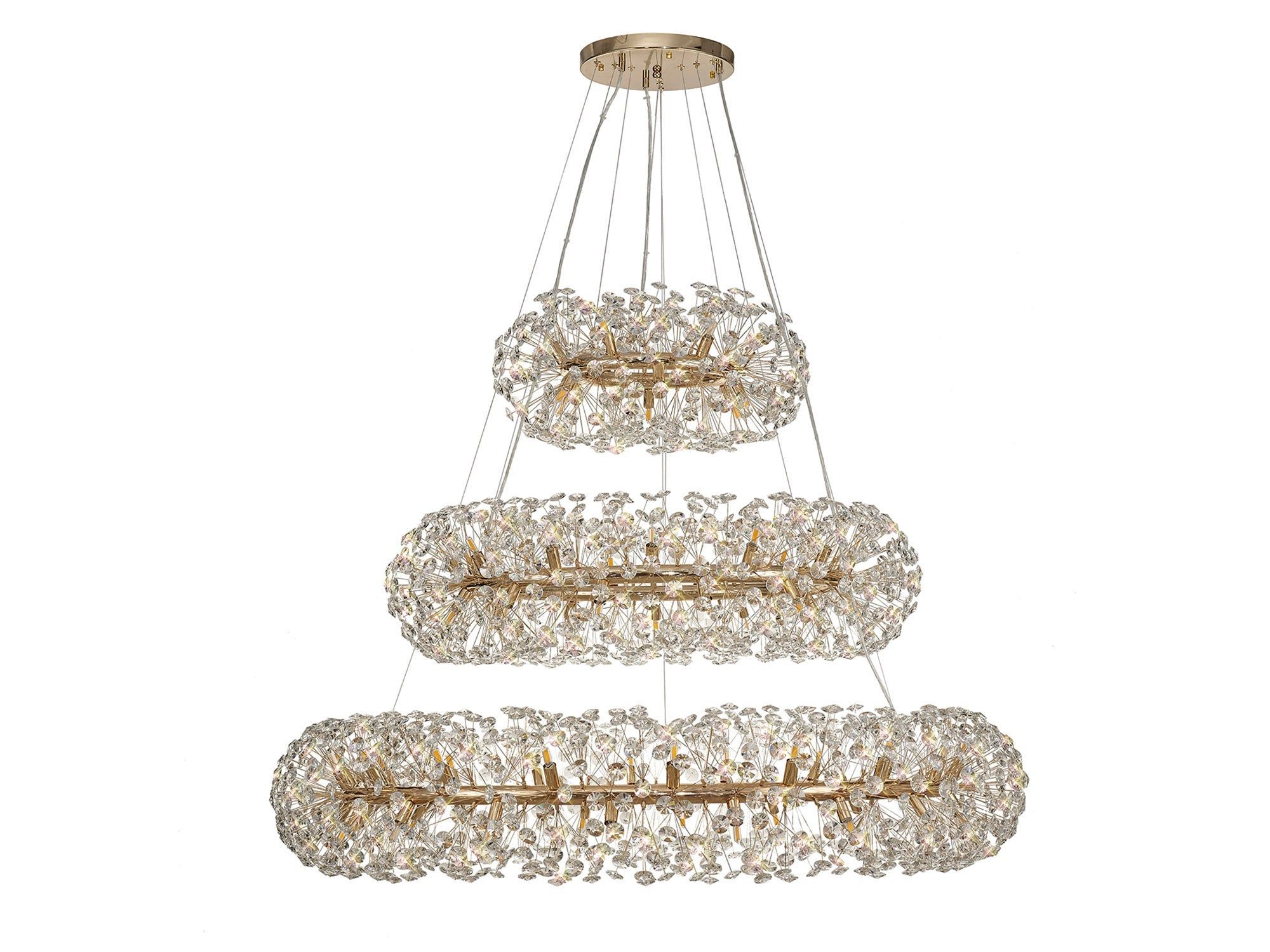 Bellagio 74-Light G9 Tier Pendant Chandelier in French Gold/Crystal & Polished Chrome/Crystal - 37.6kg - Elegant Lighting for Dining Room, Foyer, or Luxury Home Decor
