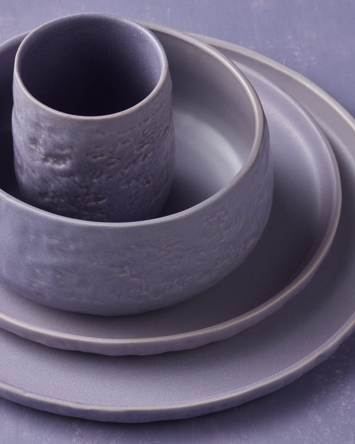 Mercer Project SHOSAI 16-Piece Stoneware Dinnerware Set - Modern Lavender Plates & Bowls for 4 - Durable Ceramic Dishware for Everyday Dining, Entertaining & Restaurant Use