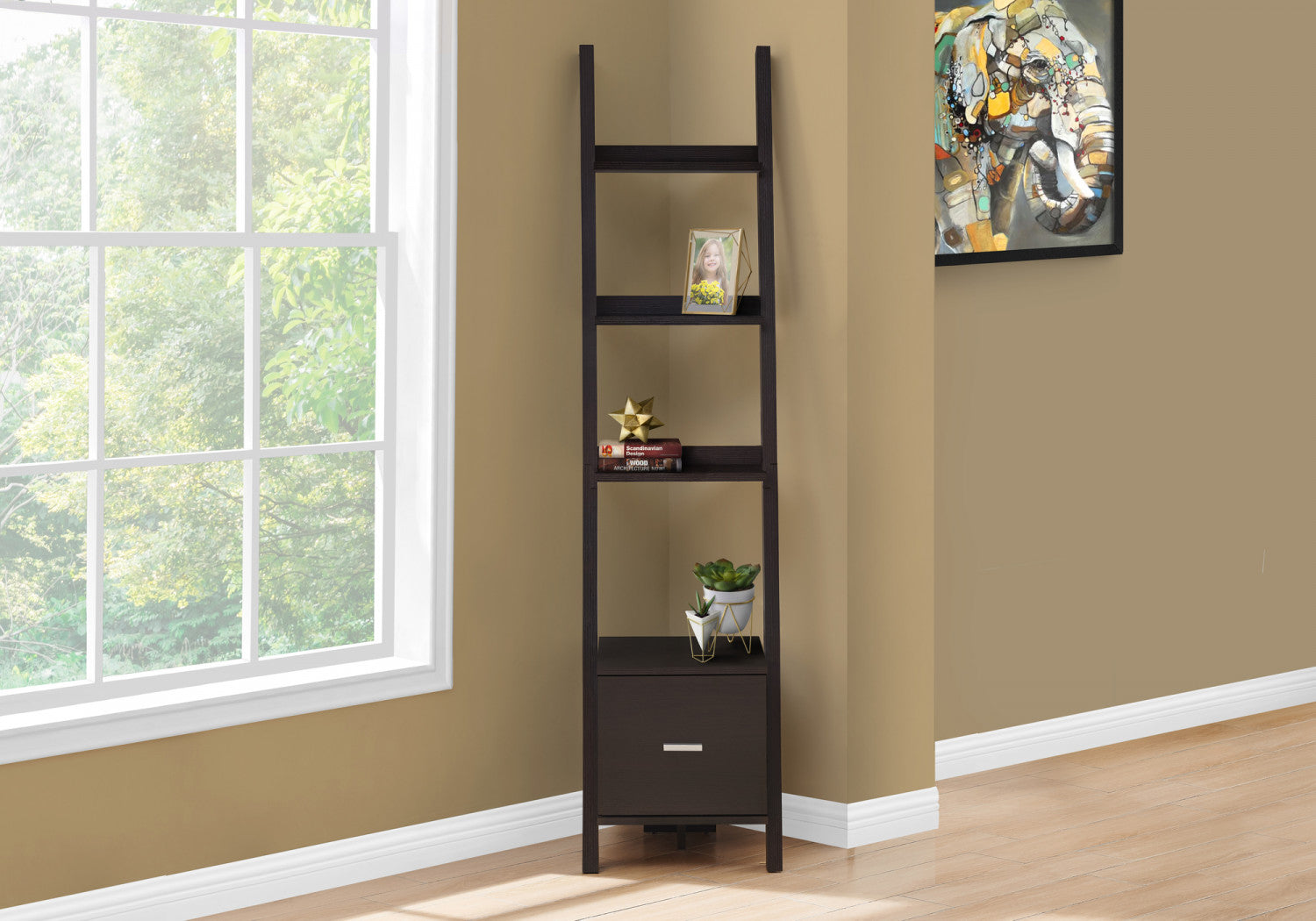 Modern Espresso Wood Bookcase - Stylish Storage Shelf for Home Office, Living Room & Bedroom - Perfect for Organizing Books, Decor & Essentials