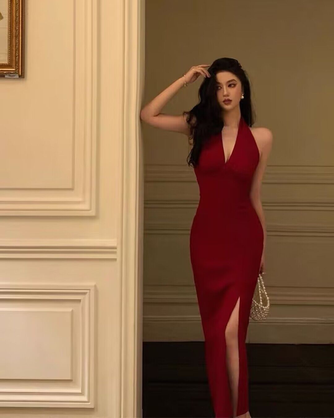 Elegant Deep V Neck Red Sheath Long Prom Dress with High Slit - Halter Evening Party Gown J2724 | Perfect for Homecoming, Prom Night, Cocktail Parties & Formal Events