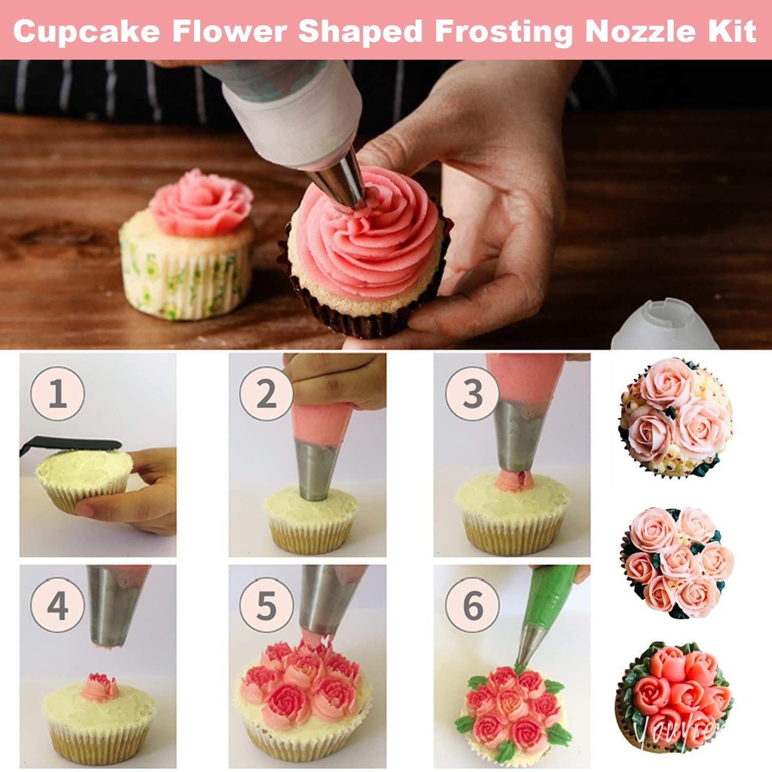Suuker Russian Piping Tips Set - 7 Piece Stainless Steel Cupcake Decorating Kit with Flower Shaped Frosting Nozzles | Professional Baking Tools for Cakes, Cookies & Pastry Decor | Perfect for Birthday Parties, Wedding Cakes & Home Baking