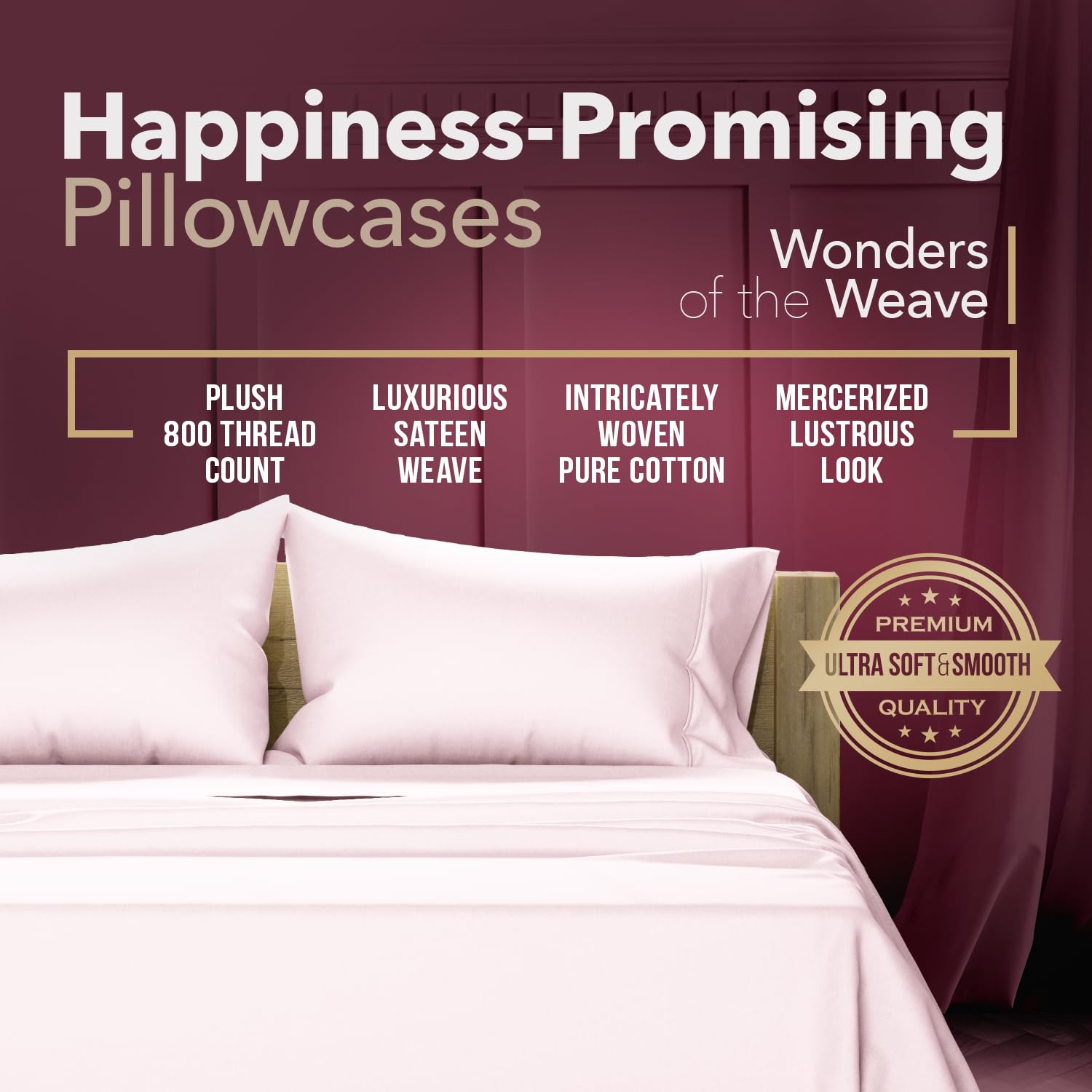 Premium 100% Egyptian Cotton Pillowcases Set of 2 - 800 Thread Count, Soft & Breathable Cooling Pillow Covers for Standard/Queen Size Beds - Luxury Bedding for Hot Sleepers & Allergy Relief - Perfect for Master Bedrooms, Guest Rooms & Hotels