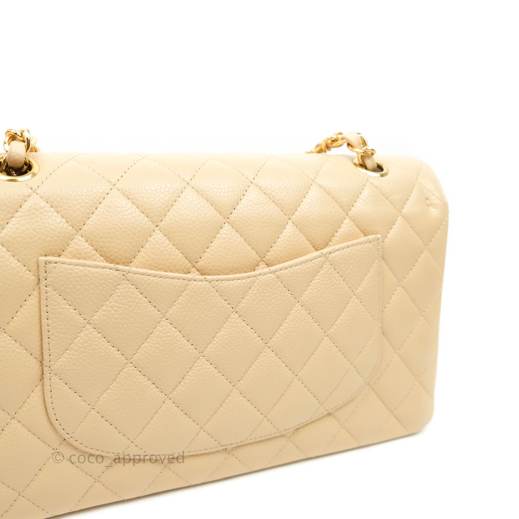 Chanel Classic Medium Double Flap Bag in Beige Caviar Leather with Gold Hardware - Luxury Designer Handbag for Women, Perfect for Work, Evening Events & Special Occasions