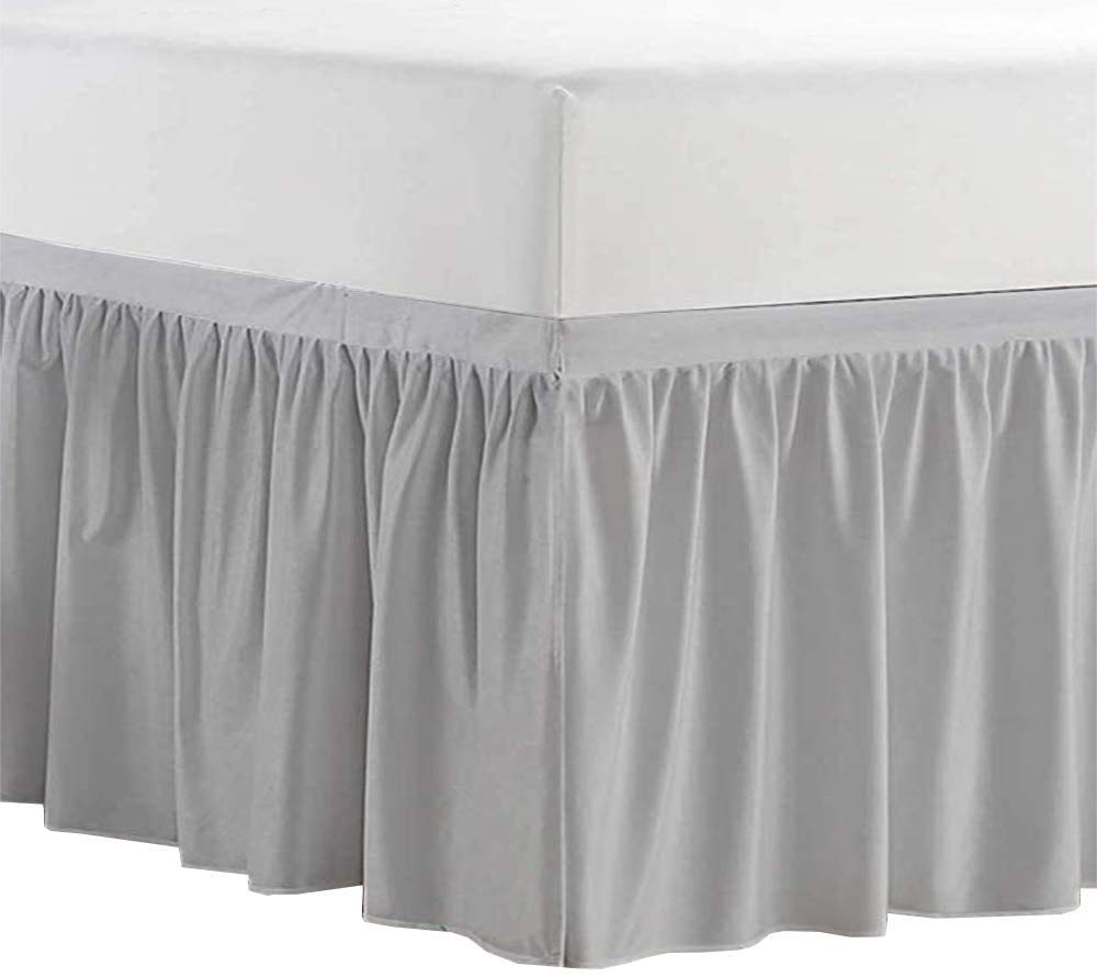Ruffled Twin XL Bed Skirt for Dorm Room - 46 Inch Drop Light Grey College Bedding with 3-Sided Fabric - Perfect for Dorm Decor & Small Space Bedrooms