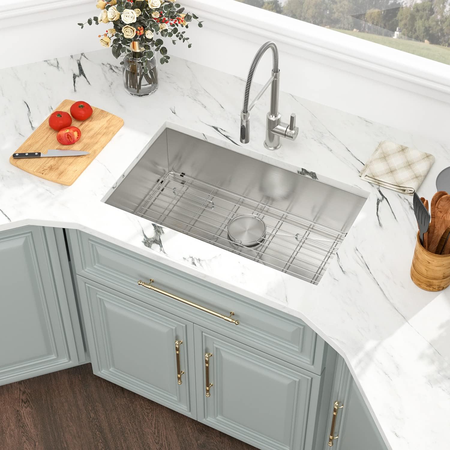 30 Inch Undermount Single Bowl Kitchen Sink - 16 Gauge Stainless Steel, Round Corner Design, Handmade Single Basin (30x18x9 Inch) - Perfect for Modern Kitchens, Restaurant Prep Areas & Small Space Installations