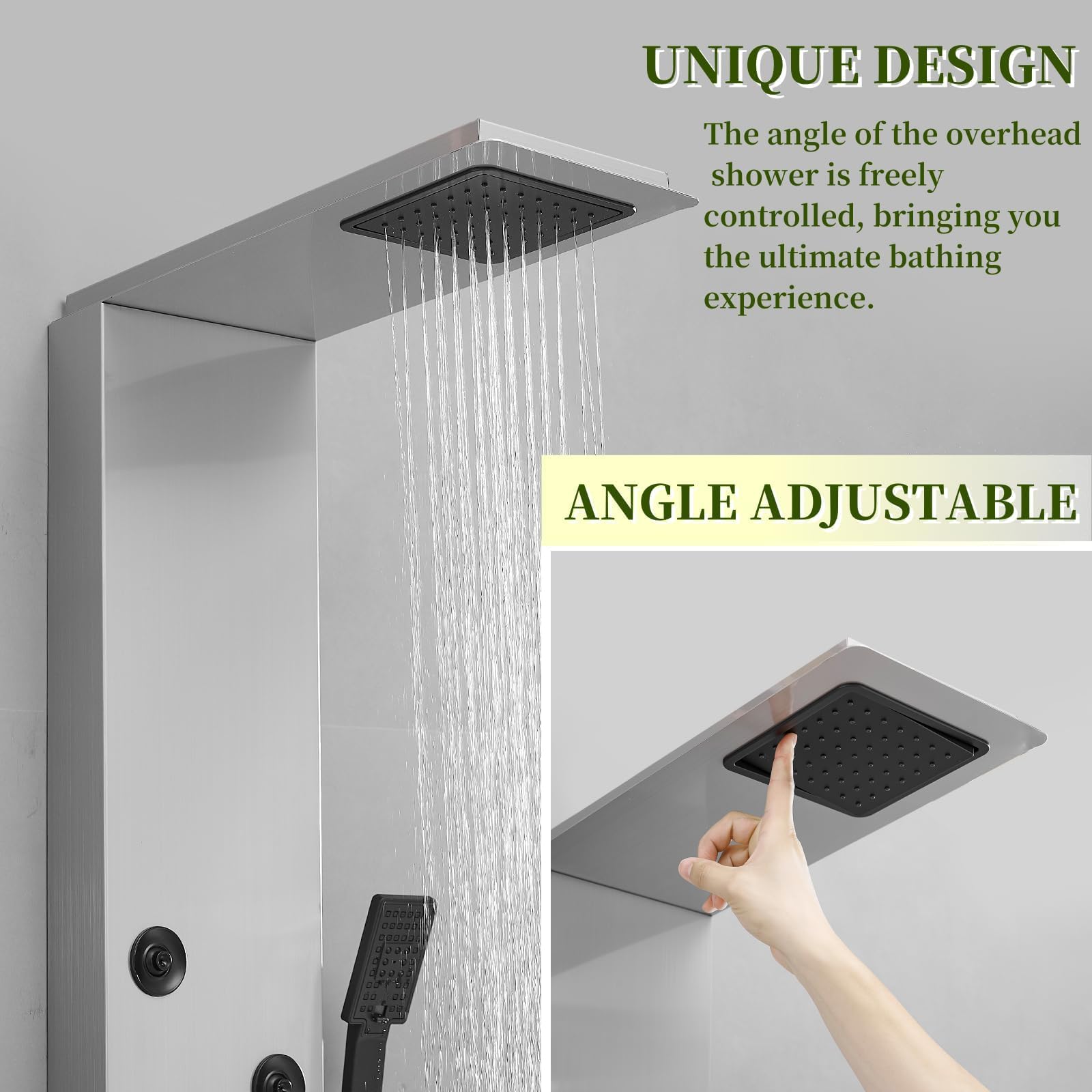 Premium Stainless Steel Shower Panel Tower System with Rainfall Shower Head, 5 Adjustable Body Jets, Handheld Spray & Tub Spout in Brushed Nickel - Perfect for Spa-Like Bathroom Upgrades & Luxury Home Renovations