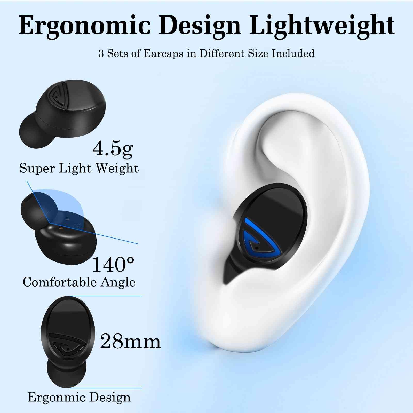 Wireless Earbuds Bluetooth 5.0 Headphones with Digital LED Display Charging Case, Stereo Mini Earphones, IPX7 Waterproof, Noise Cancelling, 30H Playtime - Perfect for Running, Gym, Workout & Travel