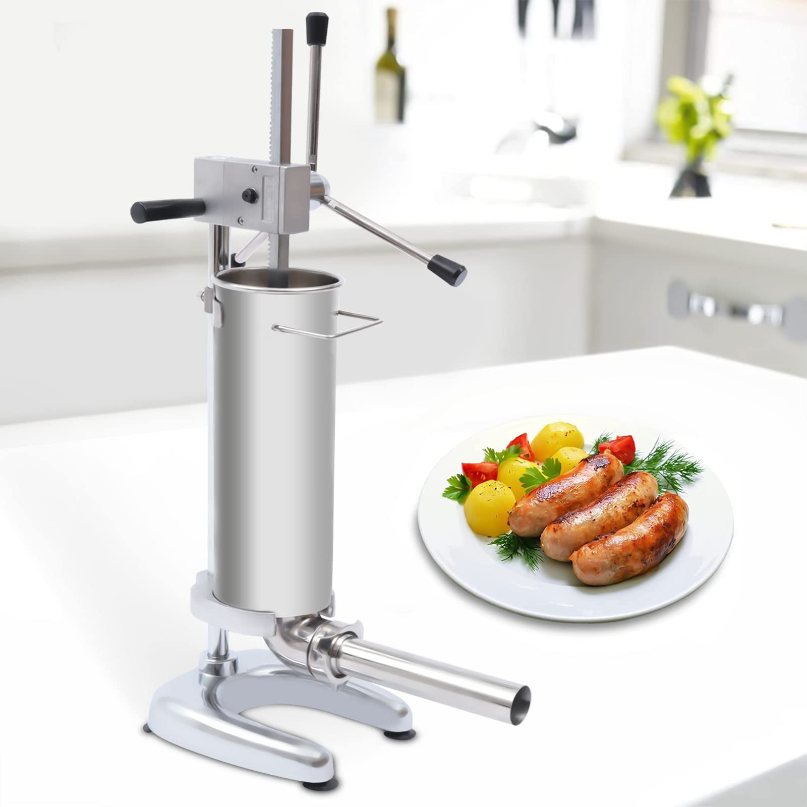 Stainless Steel Manual Sausage Stuffer Maker - 3L/6.6LB Vertical Meat Grinder for Home & Commercial Use | Perfect for Sausage Making, Jerky, and Meat Processing