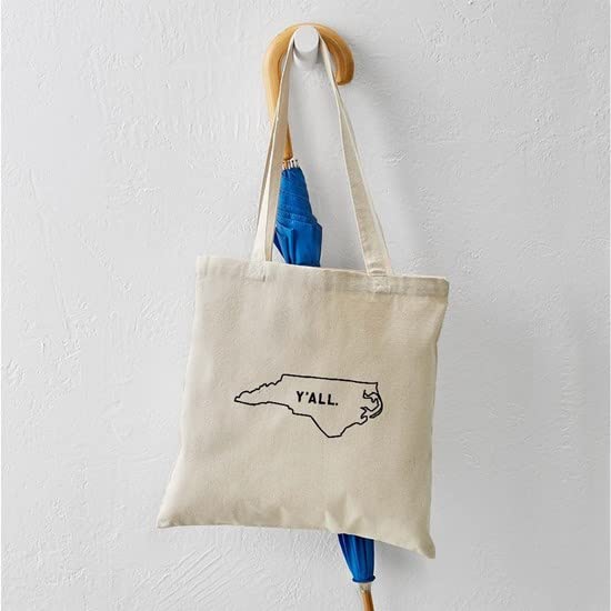 North Carolina Y'all Tote Bag - Natural Canvas Reusable Shopping Bag for Groceries, Beach Trips & Everyday Use