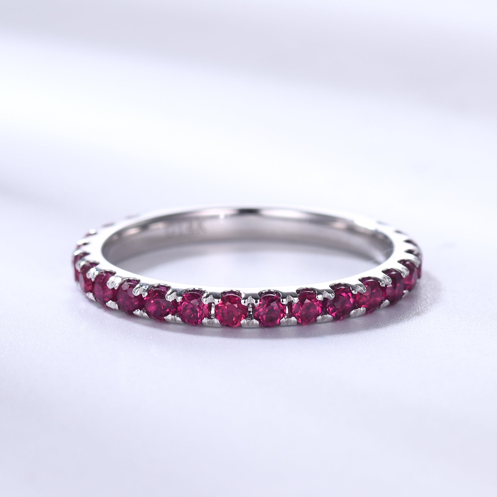 Natural Ruby Wedding Ring for Women - 3/4 Eternity Band in 14K White Gold with Micro Pave Setting (2mm Width) | Perfect for Engagement, Anniversary & Romantic Gifts