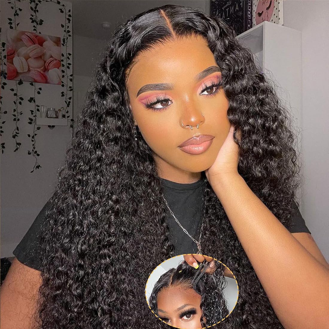 Domiso 26 Inch Glueless Lace Front Wig - 100% Human Hair Deep Wave Wig with Pre Plucked & Pre Cut Lace for Black Women | No Glue Needed | Perfect for Daily Wear, Parties & Special Occasions