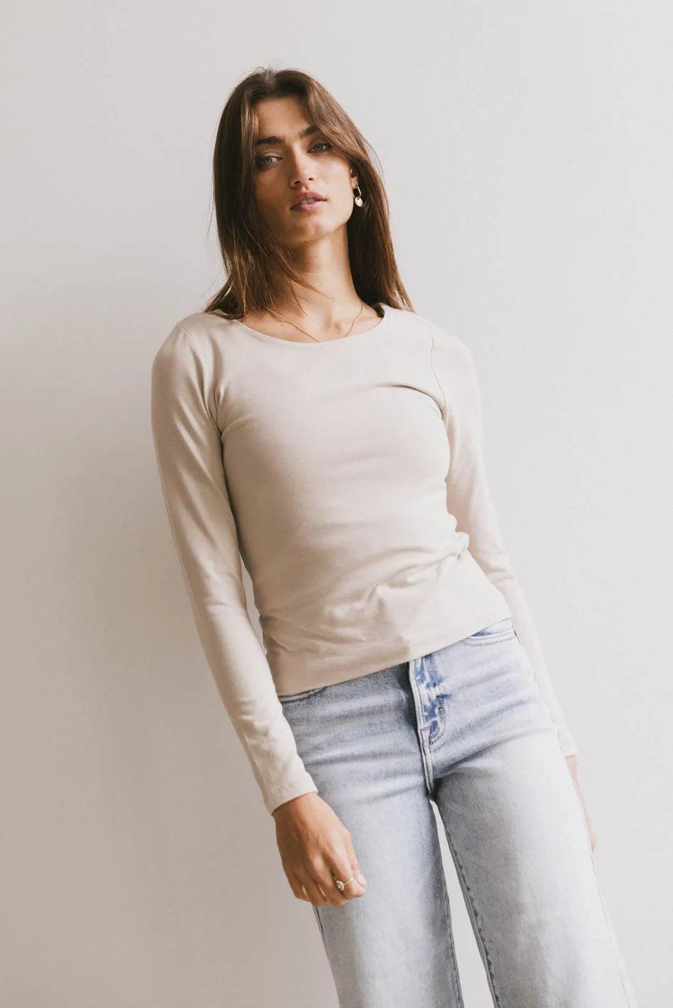 Kendra Basic Top in Fog - Women's Casual T-Shirt for Everyday Wear | Final Sale