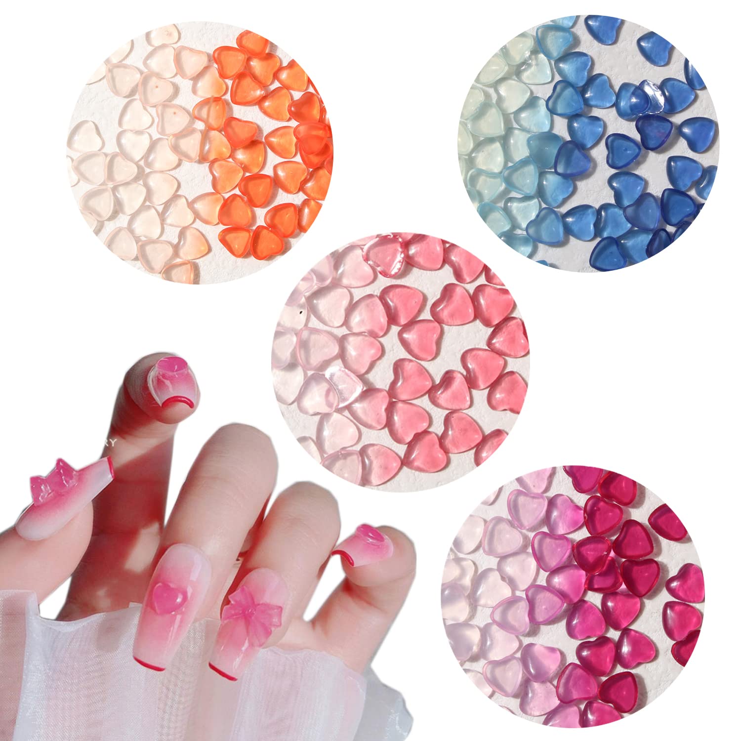 3D Heart Nail Charms - Light Changing Resin Rhinestone Nail Art Decorations for Acrylic Nails (80PCS) | DIY Manicure Supplies for Women & Girls | Perfect for Valentine's Day, Parties, and Special Occasions