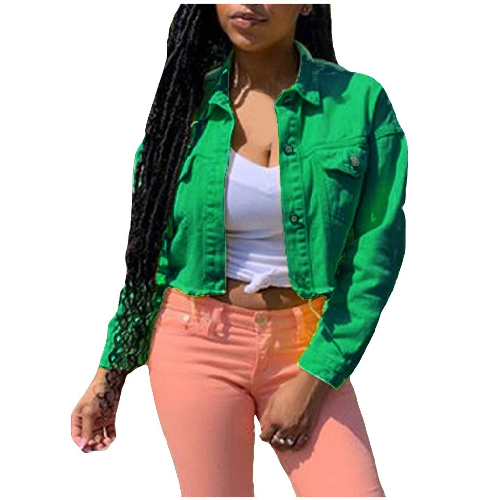 Stylish Women's Slim Fit Denim Jacket - Button Down Lapel Cropped Top for Plus Size | Fall Casual Outerwear | Perfect for Autumn Layering & Streetwear Fashion