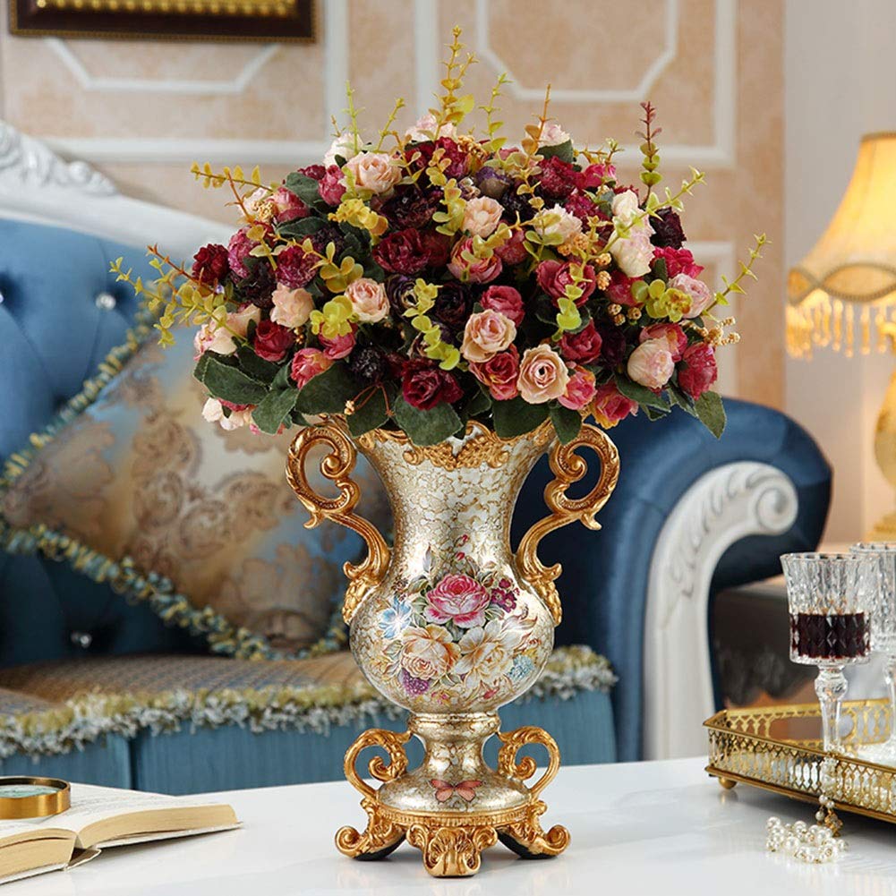 Elegant Large Flower Vases for Table Centerpiece - European Retro Tall Resin Vase (8.66×12×6.1in, Beige) - Perfect for Kitchen, Dining Room, Living Room & Bedroom Decor | Home Decor, Wedding Centerpiece, Gift Idea
