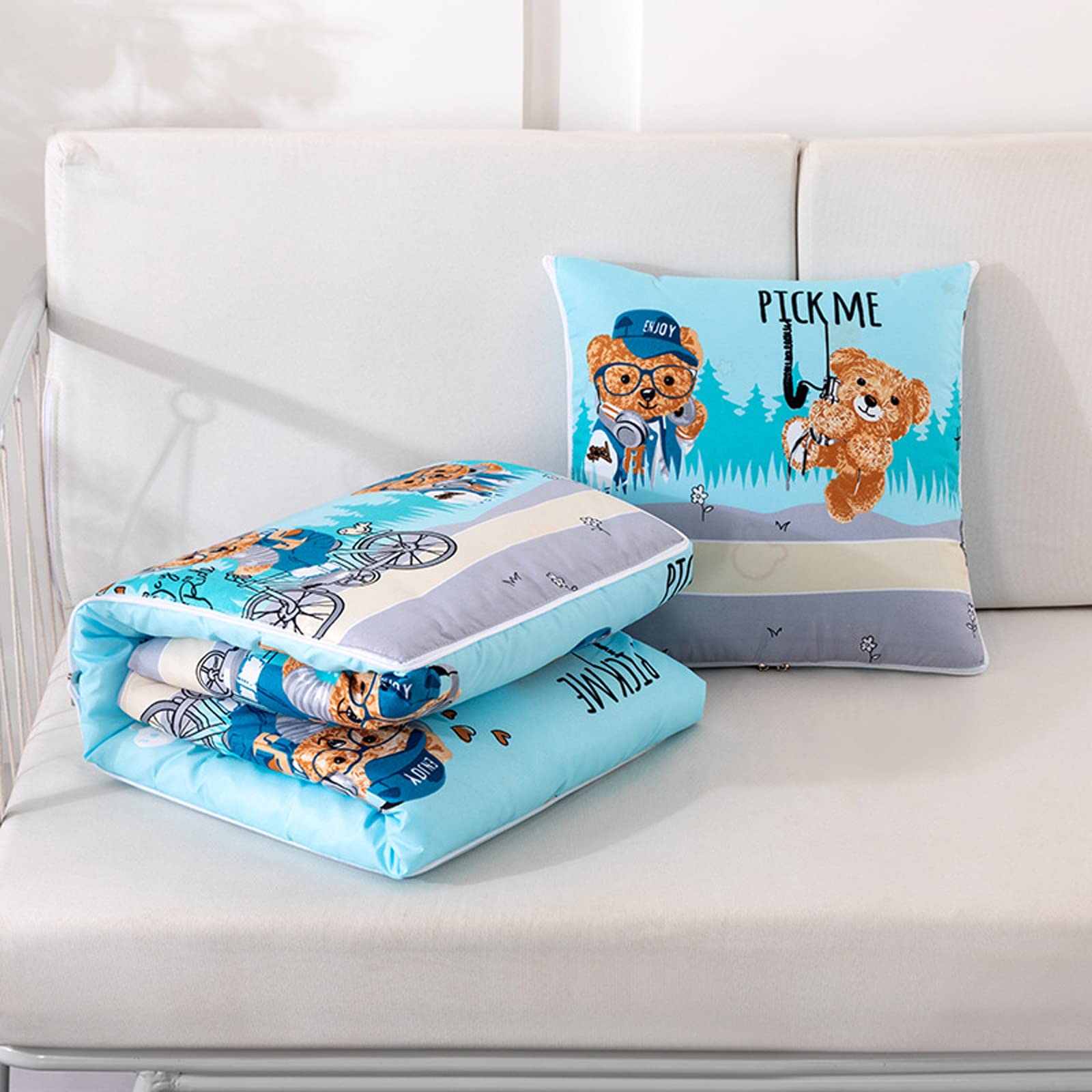 2 in 1 Travel Pillow Blanket - Portable Foldable 16x16 Inch Throw Blanket & Pillow Combo for Airplane, Car, Office, Sofa - Perfect for Travel, Camping, and Home Decor